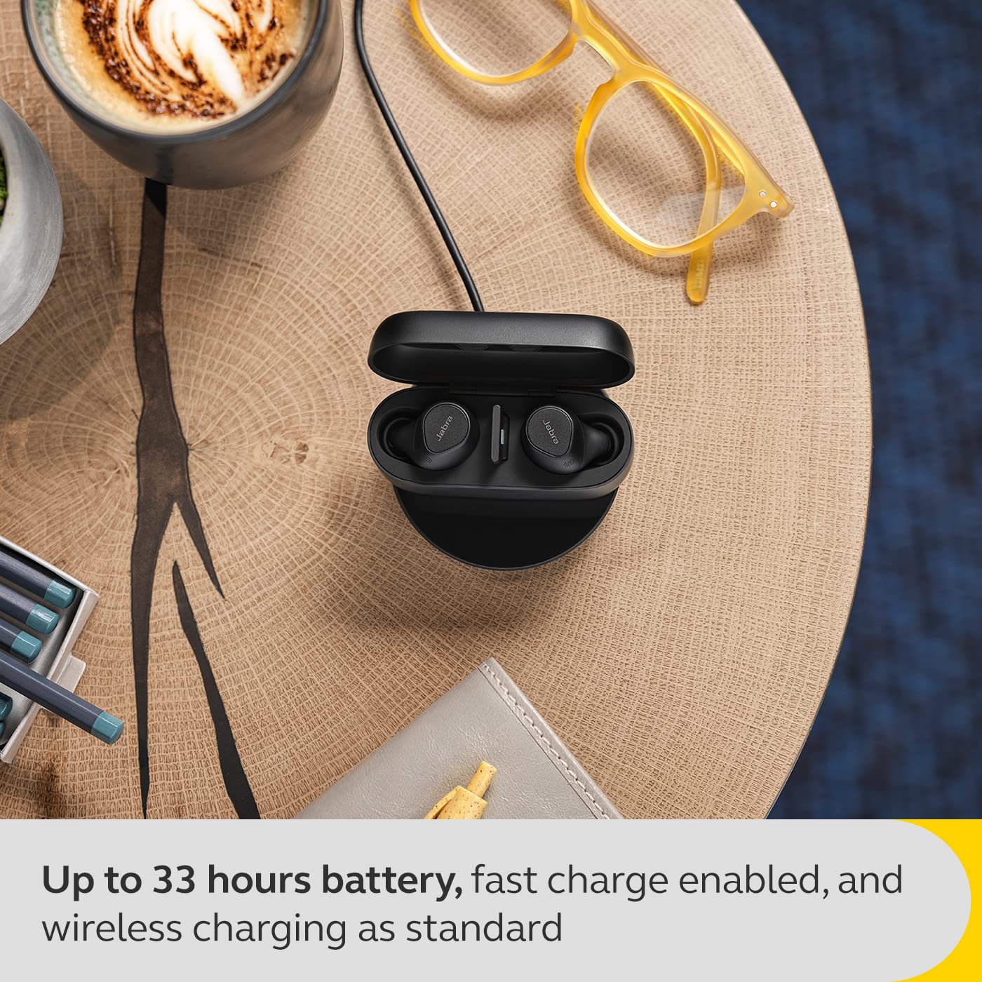Jabra Evolve2 Buds True Wireless Bluetooth Earbuds with Active Noise Cancellation - MultiSensor Voice Technology & Wireless Charging - Certified for Zoom/Teams Meetings - Perfect for Remote Work & Business Calls - Black