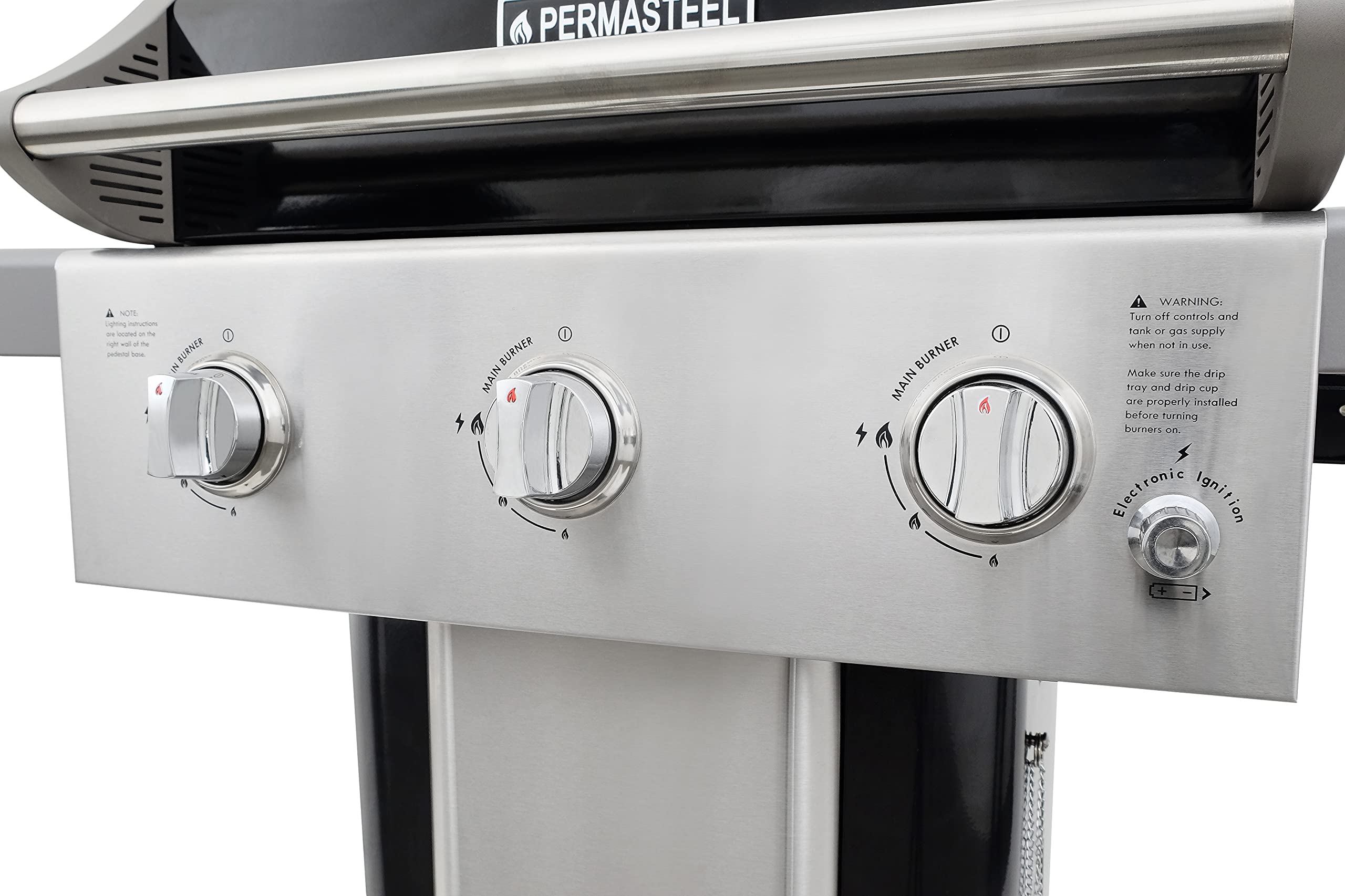 Permasteel 3-Burner Propane Gas Grill - 30,000 BTU Outdoor BBQ Grill with Cast Iron Grates, Foldable Side Shelves & Tool Hooks - Perfect for Backyard, Patio, and Camping Cooking - Black