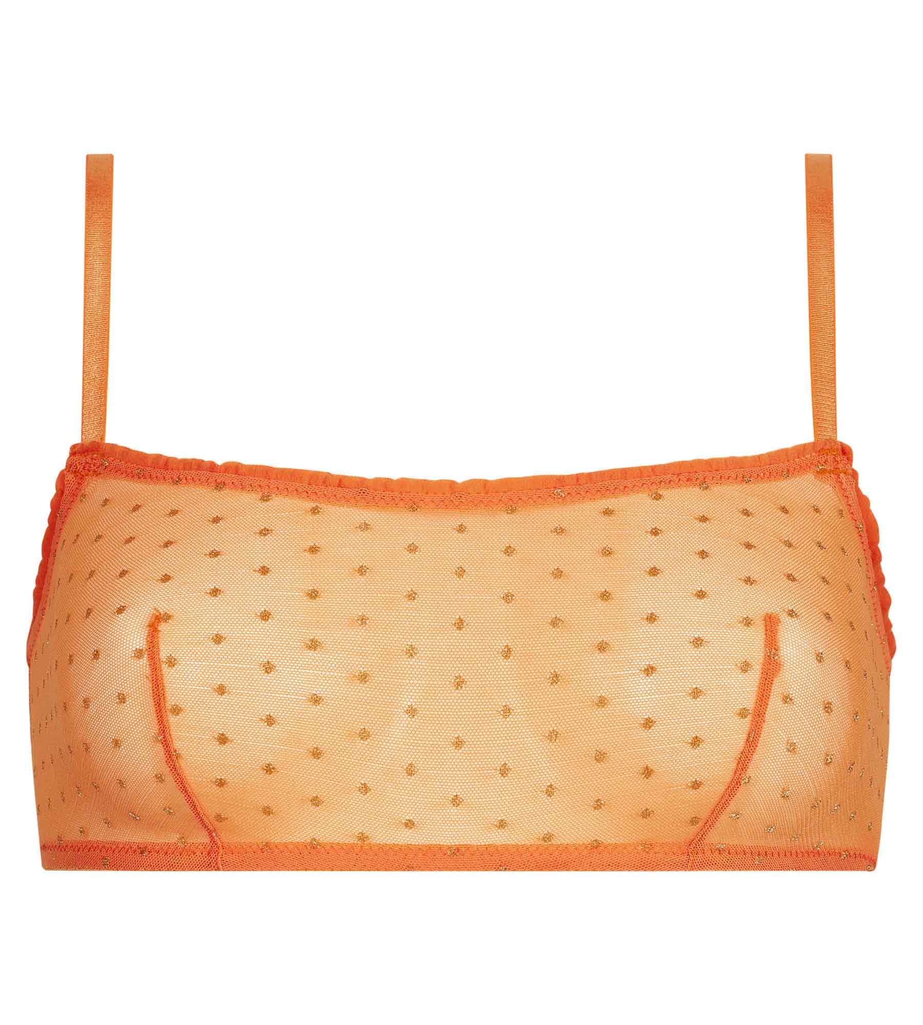 Orange & Polka Dot Shiny Mesh Transparent Tulle Bra for Women - Perfect for Lingerie, Nightwear, and Sensual Occasions