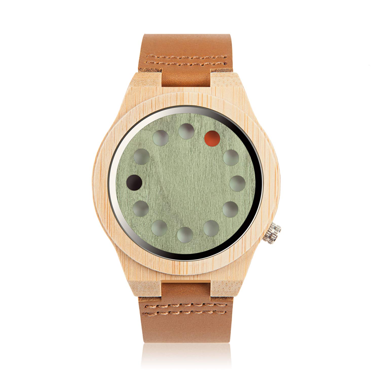 BOBO BIRD Men's Bamboo Wooden Watch - Black Genuine Leather Strap with 12 Holes, Minimalist Wood Grain Design for Casual & Sports Wear - Perfect for Outdoor Activities, Office & Everyday Use
