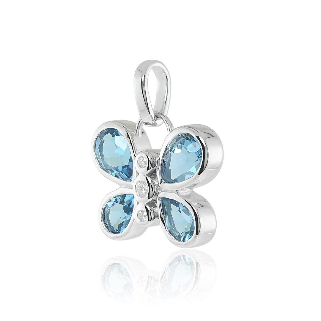 Exquisite Swiss Blue Topaz & Diamond Butterfly Charm Pendant - Elegant Jewelry Gift for Women, Perfect for Birthdays, Anniversaries & Special Occasions