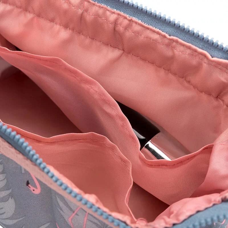 VALAMJI Flamingo Cosmetic Bag - Waterproof Makeup Organizer with Zipper for Women, Travel Jewelry Pouch & Brush Holder, Portable Grey Cosmetic Case (1PC) - Perfect for Travel, Gym & Daily Makeup Storage