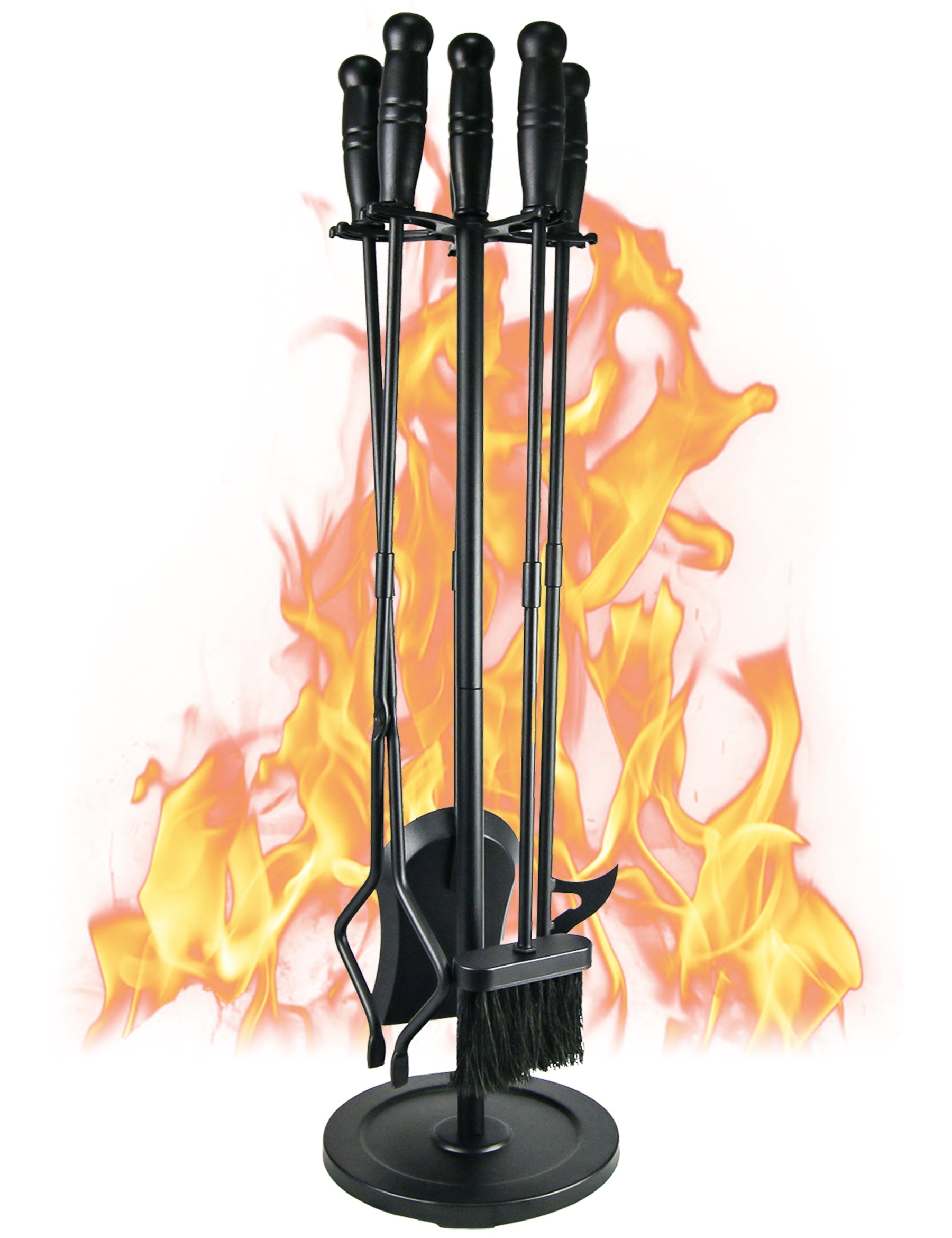 Premium 5-Piece Modern Fireplace Tool Set with 2-in-1 Poker - Heavy Duty Steel Construction for Indoor & Outdoor Use - Perfect for Fire Pits, Wood Stoves, and Hearth Maintenance