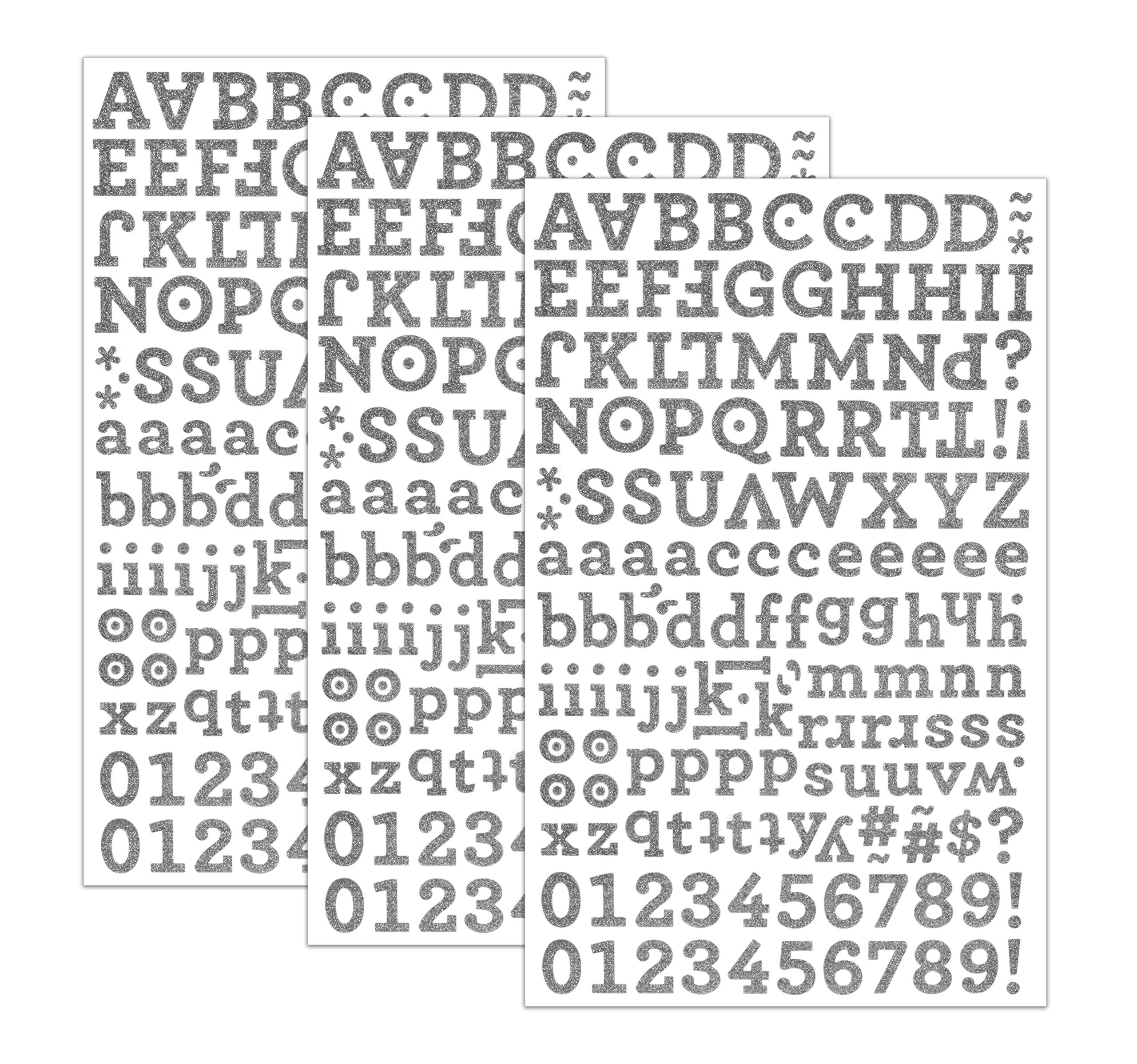 QQ&U Silver Glitter Alphabet Letter Stickers - 3 Sheets Self-Adhesive Decorative Letters for Scrapbooking, DIY Crafts, Journals & Home Decor