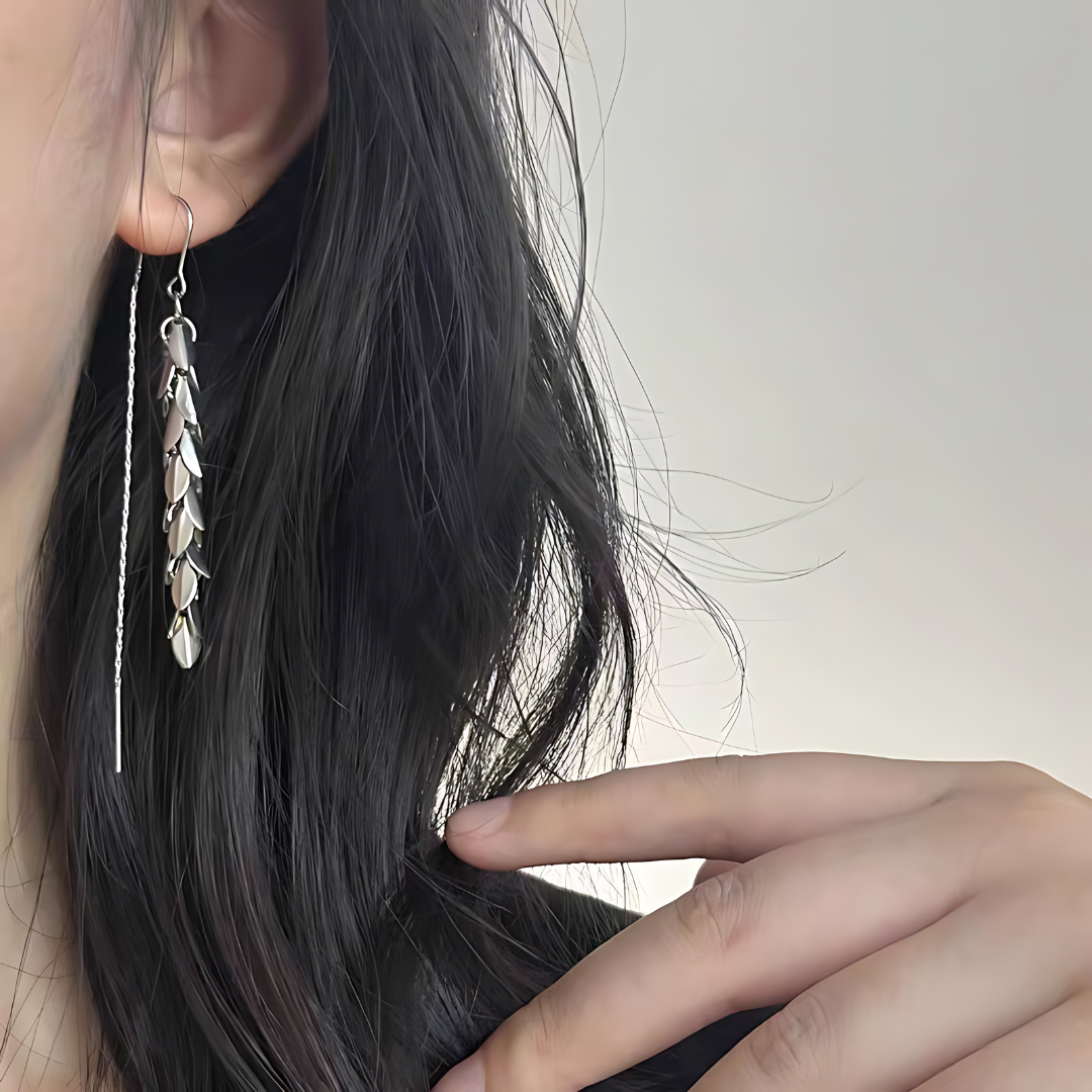 Vintage Gold Leaf Chain Threader Earrings - Dainty Boho Jewelry for Women | A7778 | Perfect for Parties, Weddings & Everyday Wear