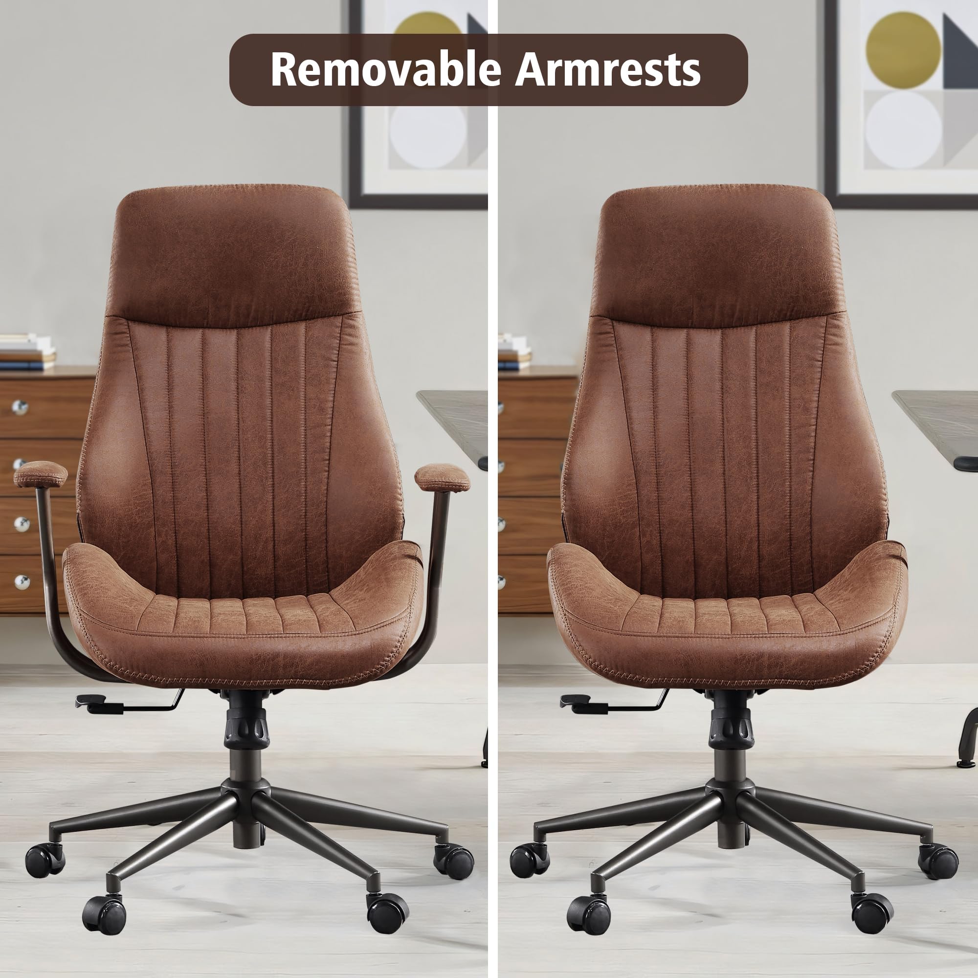 Premium Ergonomic Office Chair - OVIOS High Back Executive Chair with Deep Seat, Suede Leather Upholstery, Dark Coffee - Perfect for Home Office, Gaming & Workspaces