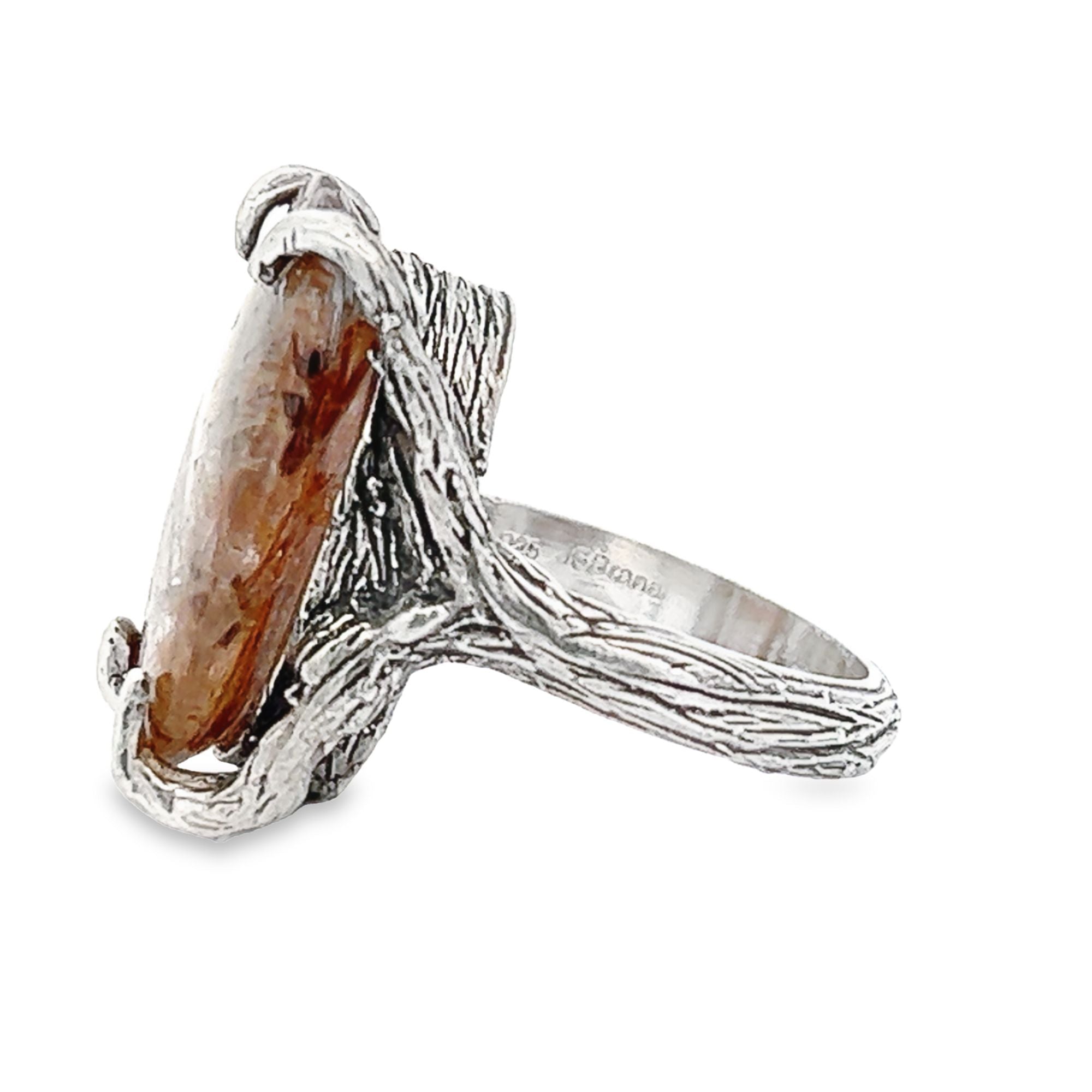 23.5 Carat Bronze Rutilated Quartz Sterling Silver Tree Branch Ring for Women - Elegant Nature-Inspired Jewelry for Weddings, Parties & Everyday Wear