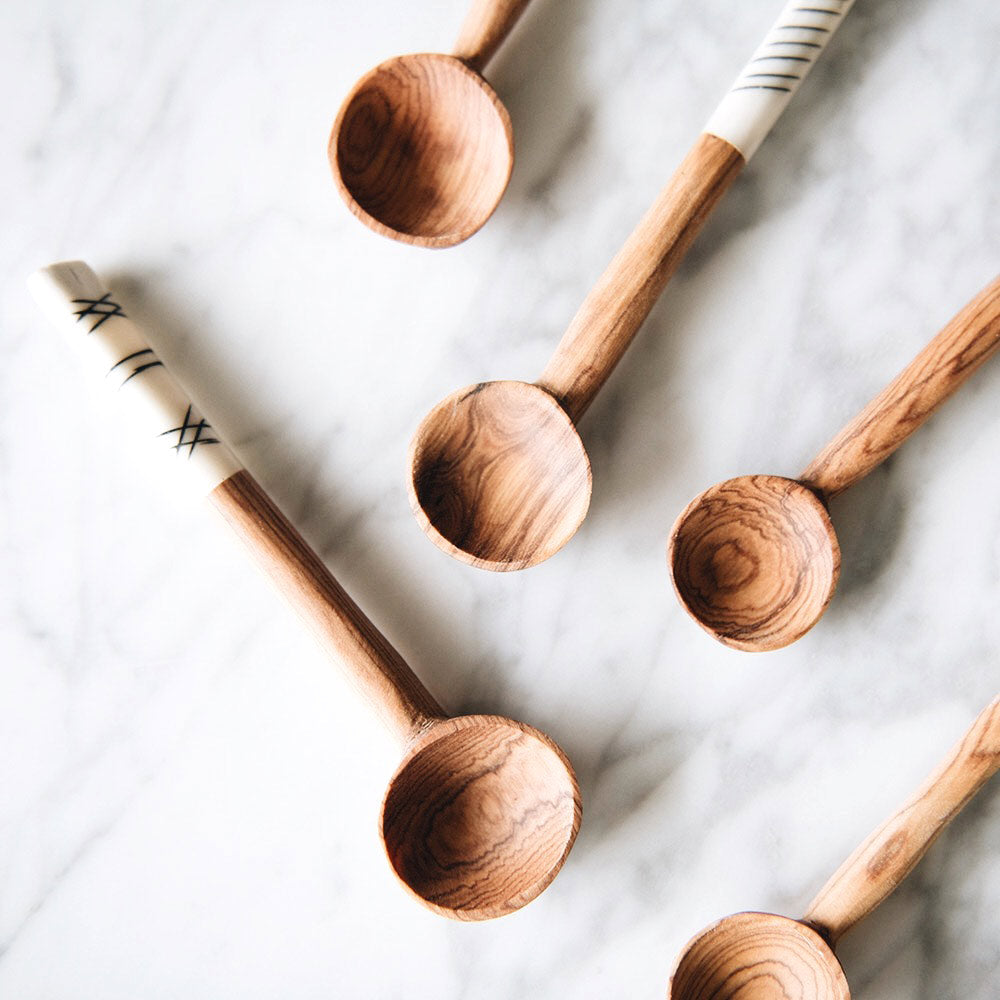 Handcrafted Wild Olive Wood Sugar Spoon Set - Natural, Eco-Friendly Kitchen Utensils for Coffee, Tea & Desserts - Perfect for Home, Café & Gifting