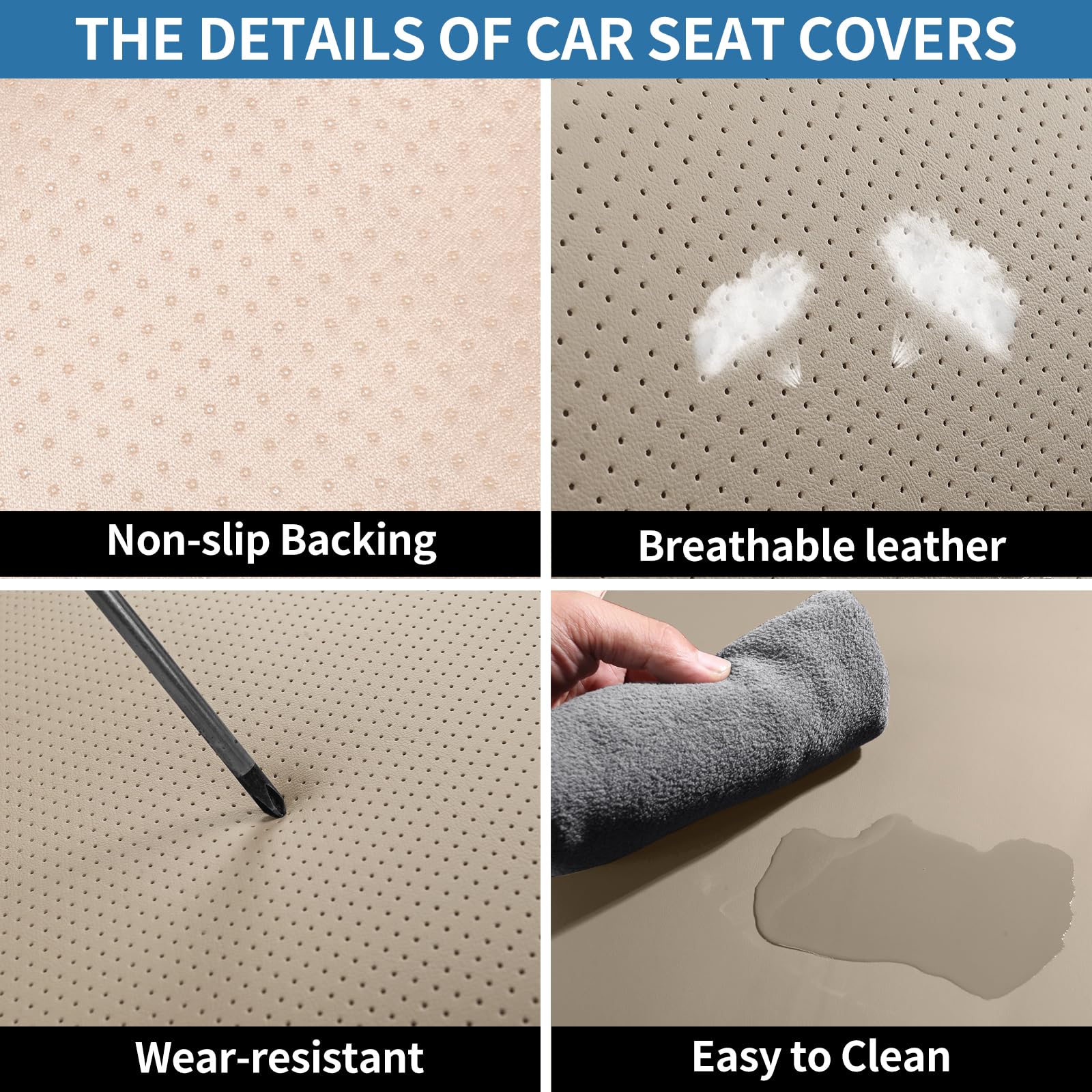 Breathable Leather Car Seat Covers - Waterproof Front Seat Protectors Universal Fit for Most Vehicles, SUVs, Trucks & Vans (Beige, Pair) | Perfect for Daily Commute, Road Trips & Family Travel