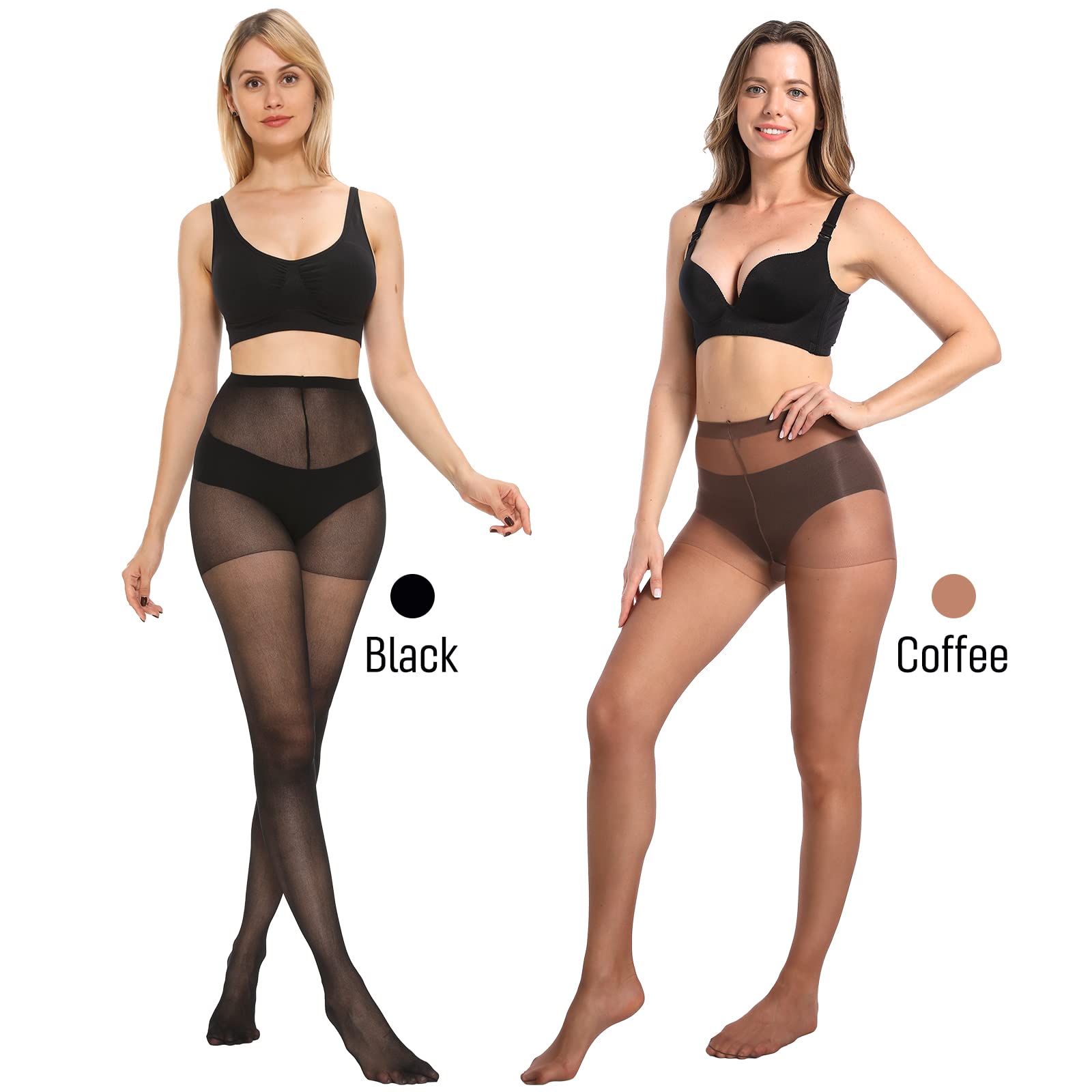 MANZI 6 Pairs 20D Women's Sheer Tights Ultra Thin High Waist Pantyhose - Soft Nylon Stockings for Everyday Wear, Office & Special Occasions