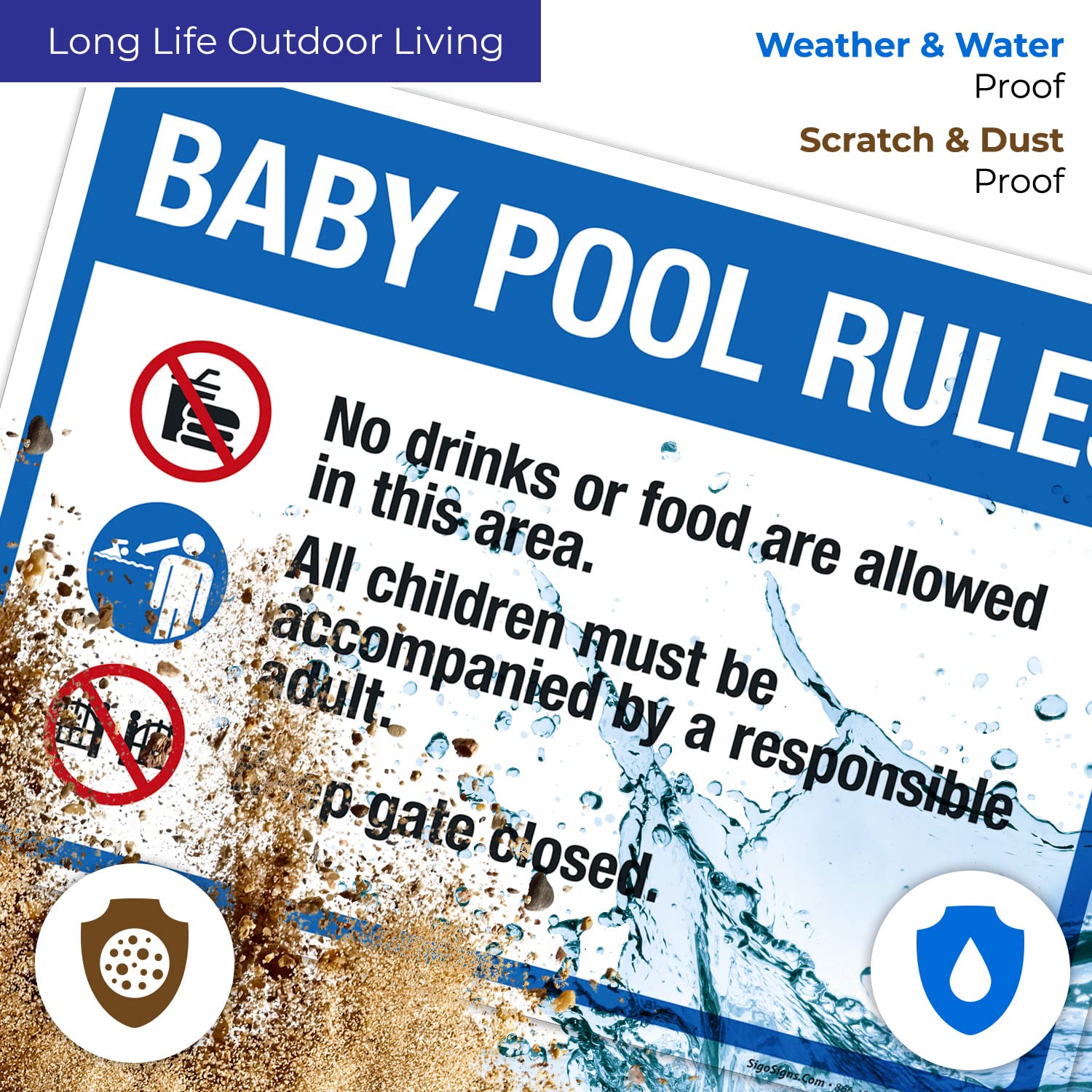 Baby Pool Rules Sign - 10x14 Inches Rust-Free .040 Aluminum Pool Sign, Fade Resistant for Indoor/Outdoor Use, Made in USA - Perfect for Backyard Pools, Community Centers & Swim Schools