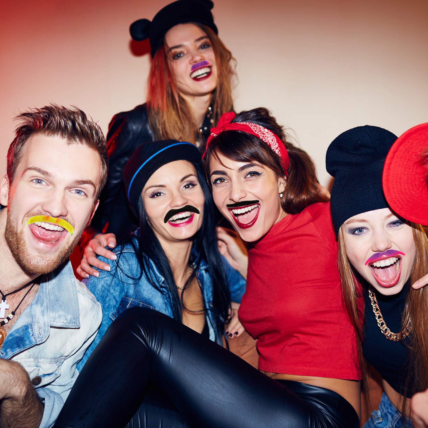 48 Pieces Self-Adhesive Fake Mustaches - Novelty Costume Mustaches for Halloween, Masquerade & Fiesta Parties - Perfect for Cosplay, Dress-Up & Themed Events