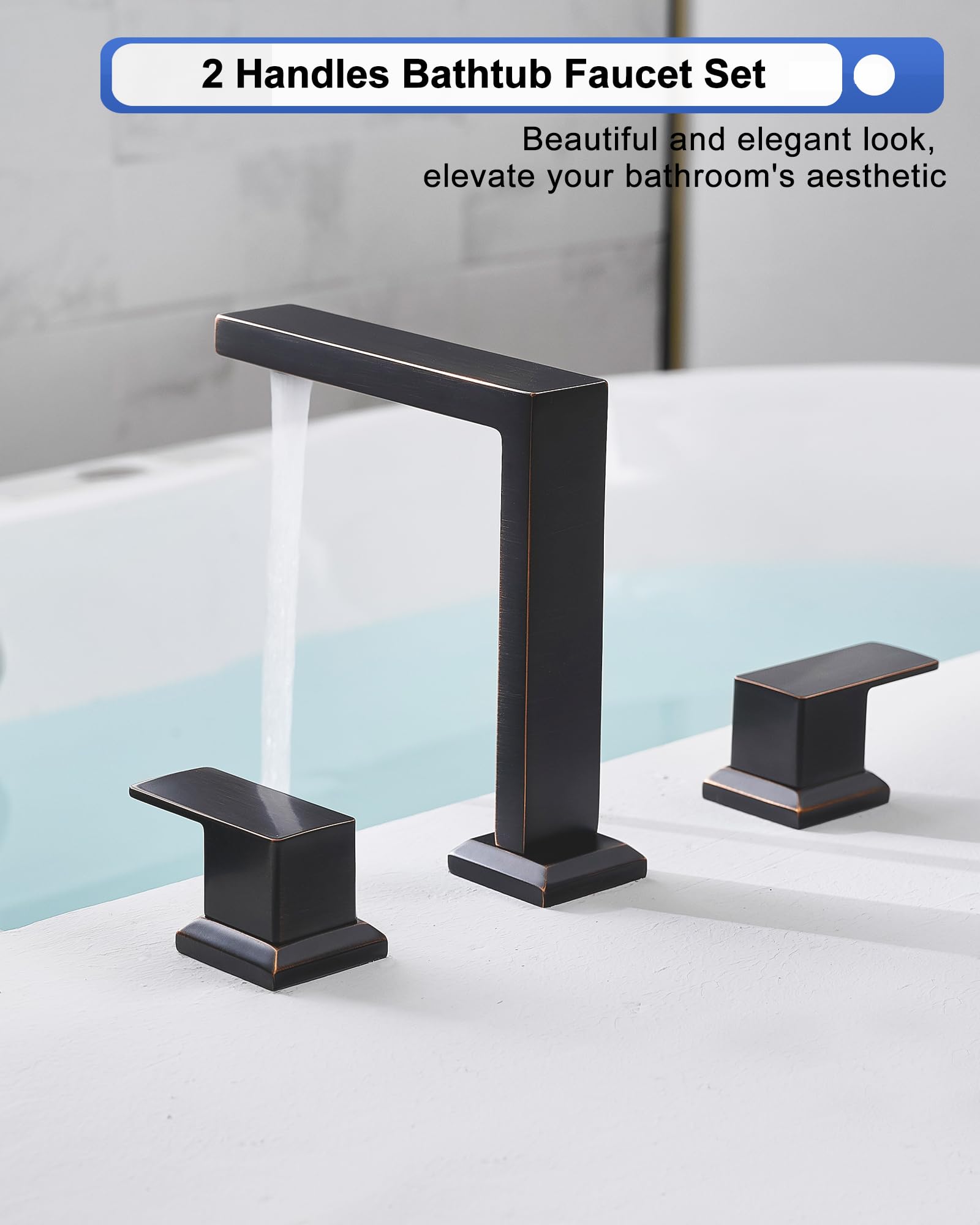 Oil Rubbed Bronze Roman Tub Faucet Set - 2 Handle Brass Bathtub Faucet with Mix Air Aerator - 3 Hole Deck Mount No Leaking Bathroom Faucet for Luxury Spa & Master Bathroom Renovation