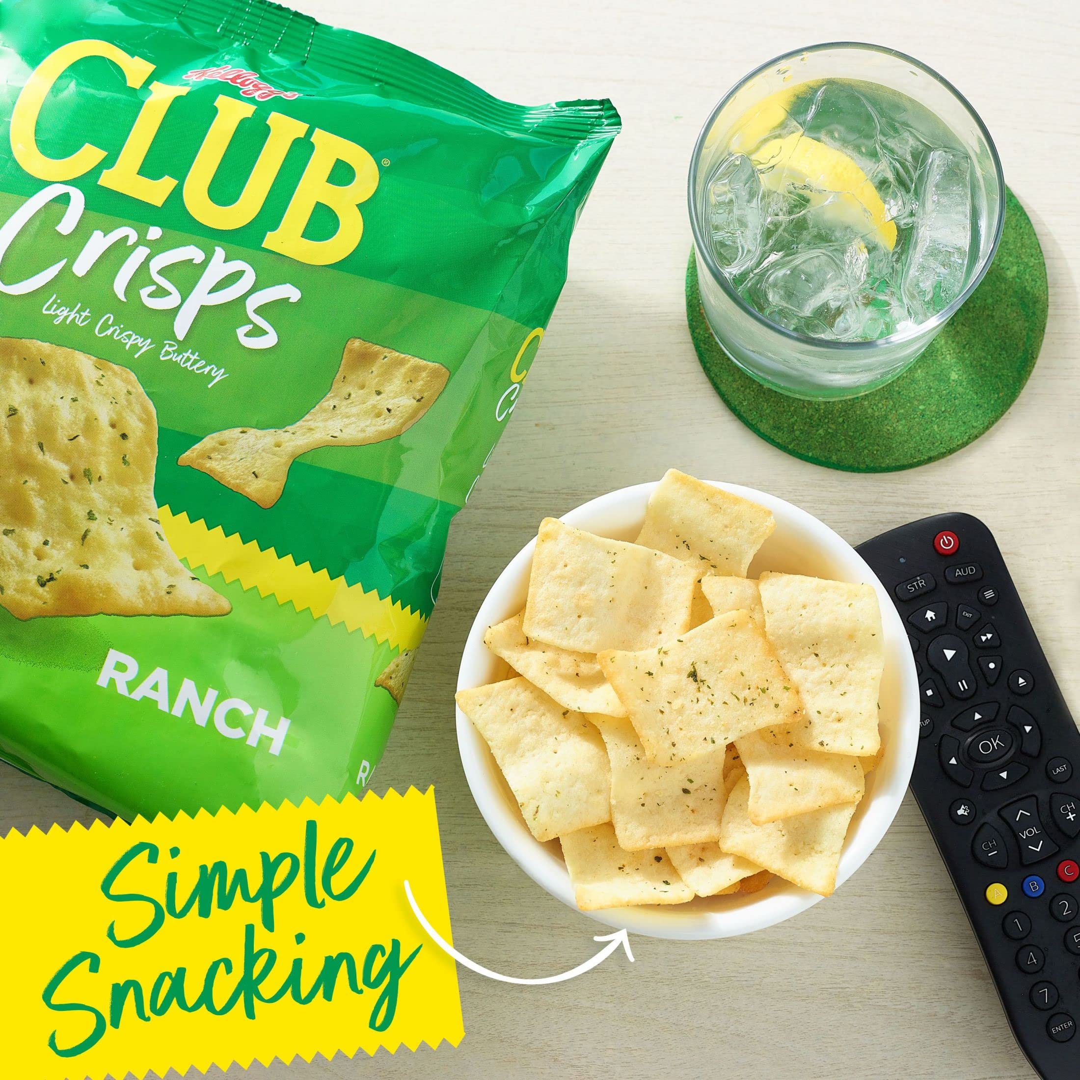 Baked Club Cracker Crisps - Ranch Flavor (6 Bags) | Healthy Snack Crackers for Parties, Office & School Lunch | Gluten-Free Baked Snacks for Kids & Adults