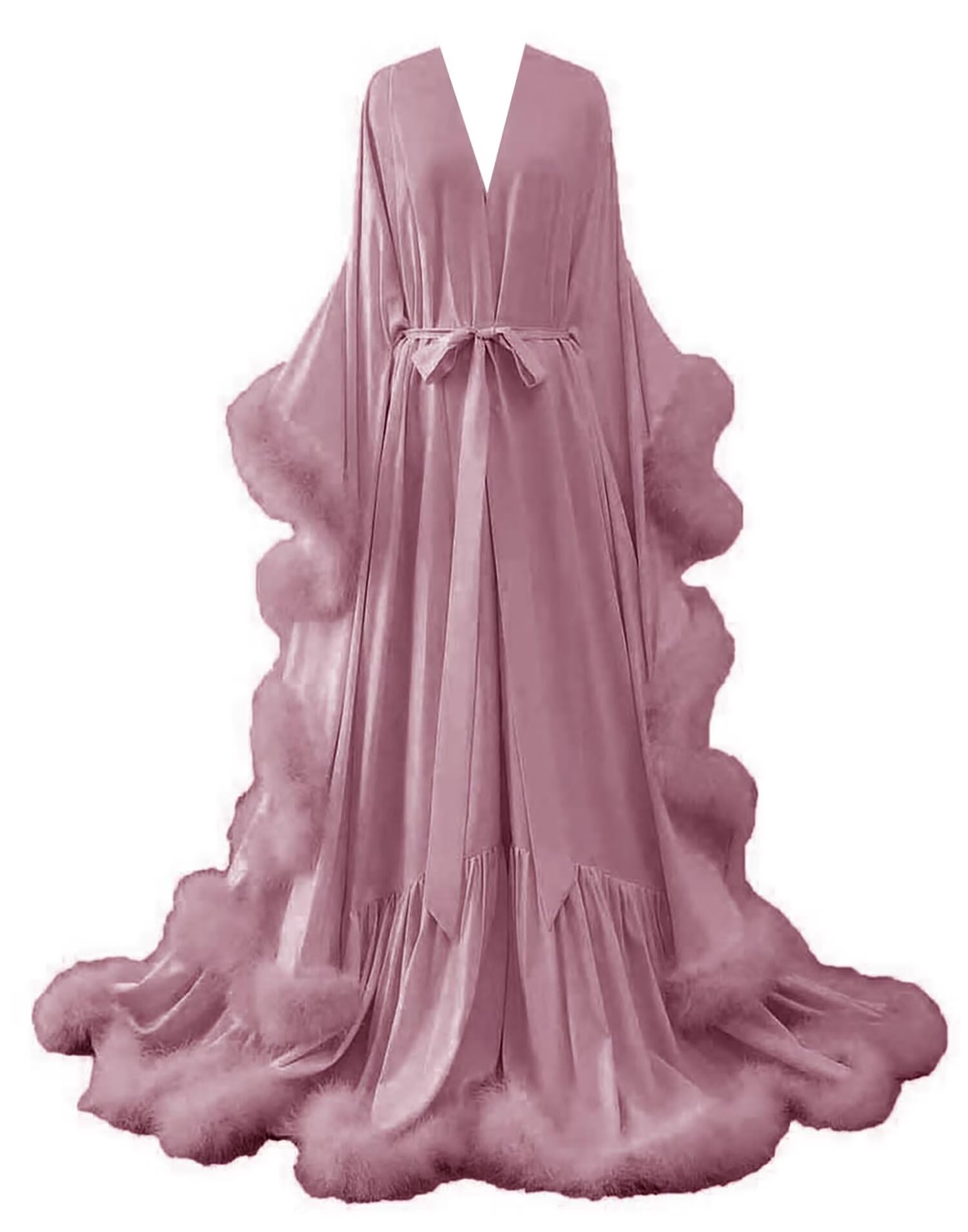 Yinyyinhs Women's Sexy Feather Bridal Robe - Silk Satin Long Nightgown & Bathrobe - Elegant Sleepwear & Maternity Gown for Wedding Photoshoot, Honeymoon, and Special Occasions