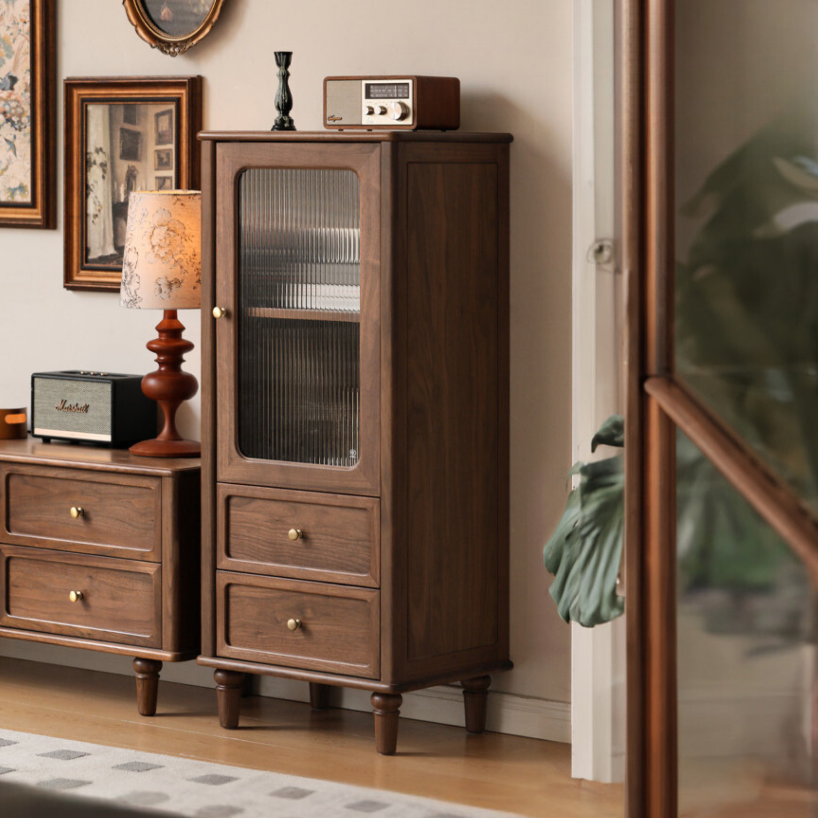 Solid Black Walnut Wood American Retro Locker Side Cabinet - Vintage Storage for Bedroom, Living Room & Office