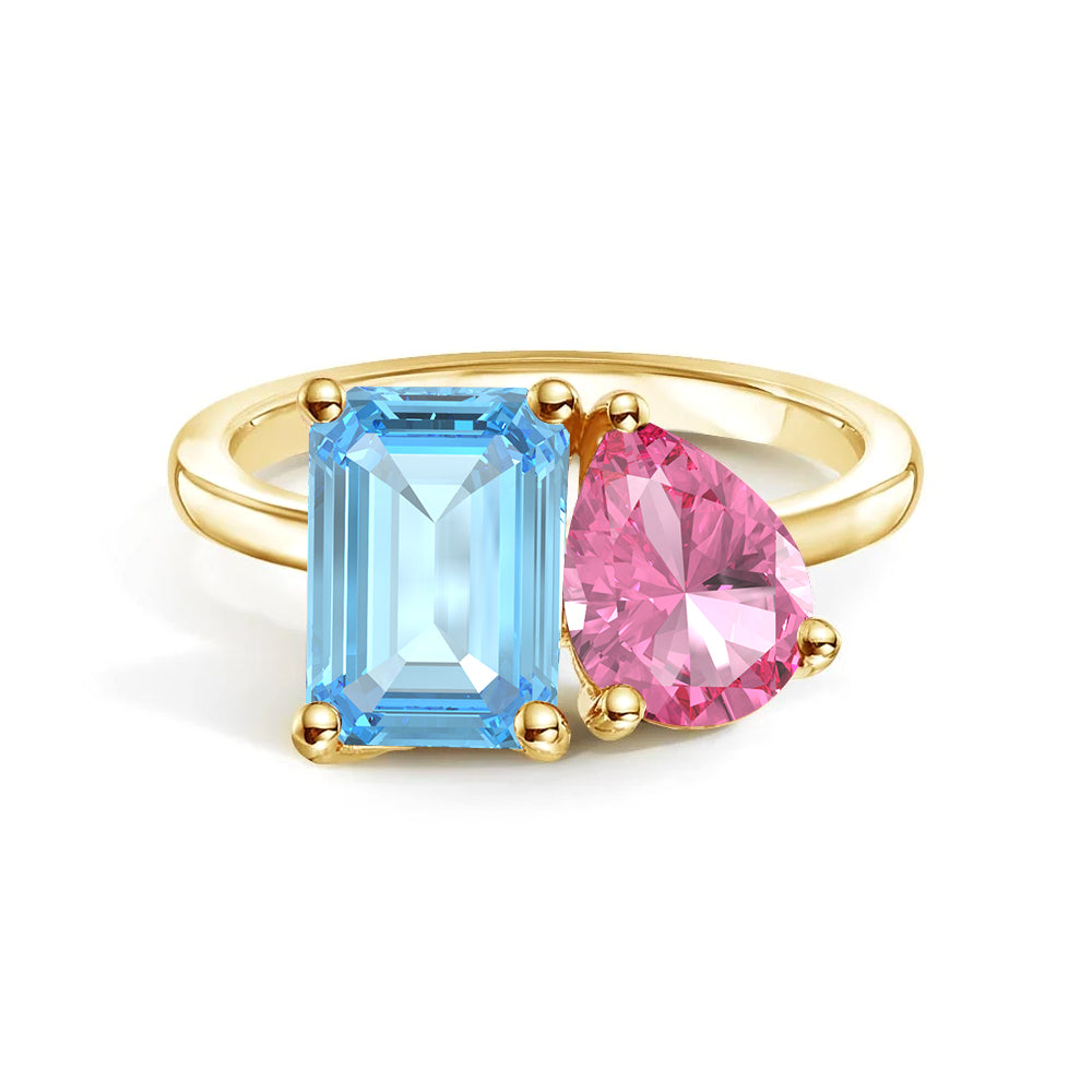 Personalized Toi et Moi Aquamarine Birthstone Ring for Women - Custom Anniversary, Engagement & Wedding Jewelry Gift - Perfect for Couples, Brides & Romantic Occasions