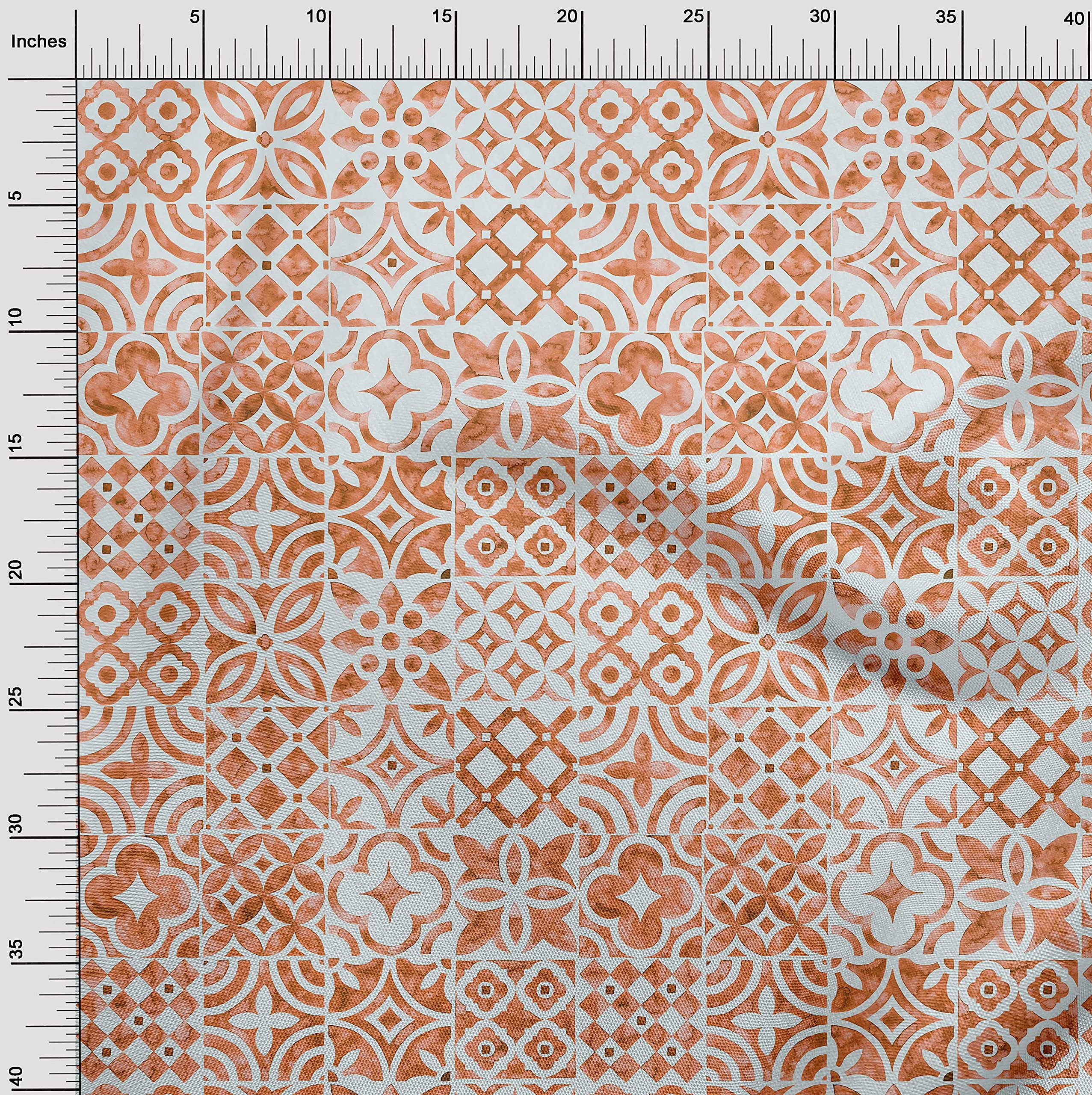 oneOone Polyester Spandex Orange Floral Printed Fabric - 56 Inch Wide Stretch Craft Material for Sewing, DIY Projects, Upholstery & Home Decor | Perfect for Dresses, Curtains & Quilting