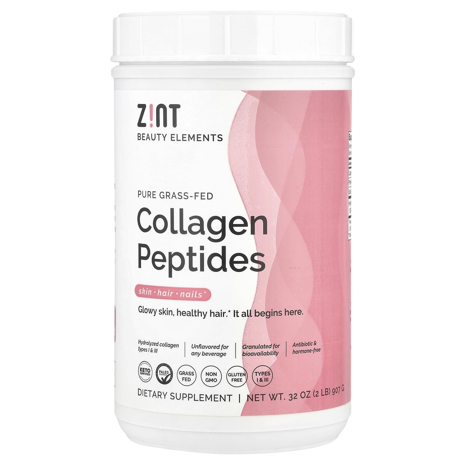Zint Collagen Peptides Powder 32 oz - Hydrolyzed Collagen Protein Supplement for Anti-Aging, Skin, Hair & Nail Health - Unflavored Grass-Fed Collagen Powder for Smoothies, Coffee & Baking
