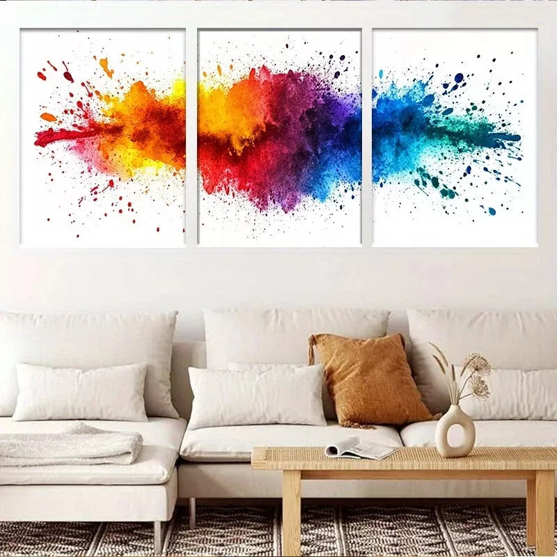 3-Piece Modern Vibrant Color Explosion Wall Art Set - Framed Canvas Prints 40x60cm (16x24 Inches) - High Quality Australian Made Wall Decor - Ready to Hang - Perfect for Living Room, Bedroom & Office Decor
