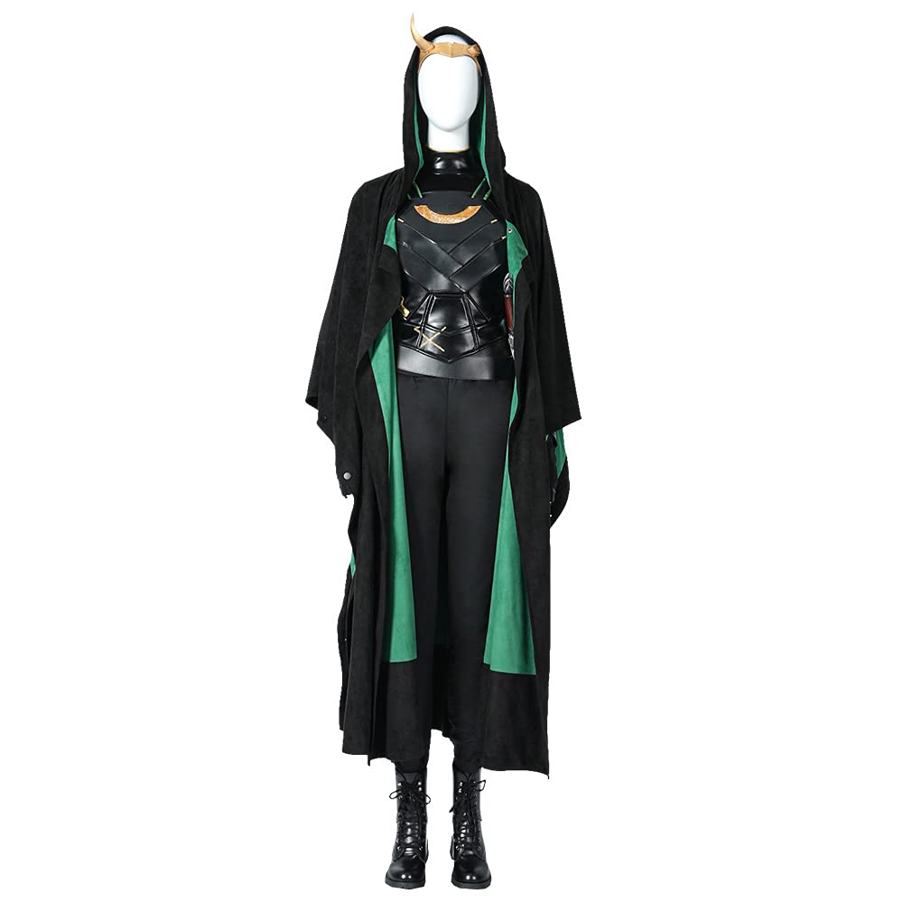 Lady Loki & Sylvie Enchantress Deluxe Cosplay Costume Set - Battle Suit, Cloak, Vest, Horns & Crown for Halloween & Comic Con | Marvel Avengers Cosplay Outfit