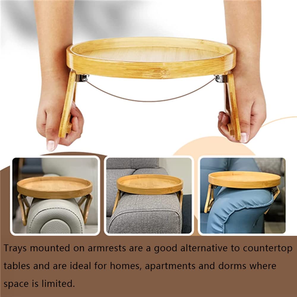 Natural Bamboo Sofa Armrest Tray - Clip-on TV Snack Tray Organizer for Remote Control, Coffee & Snacks | Perfect for Living Room, Bedroom & Home Theater Relaxation
