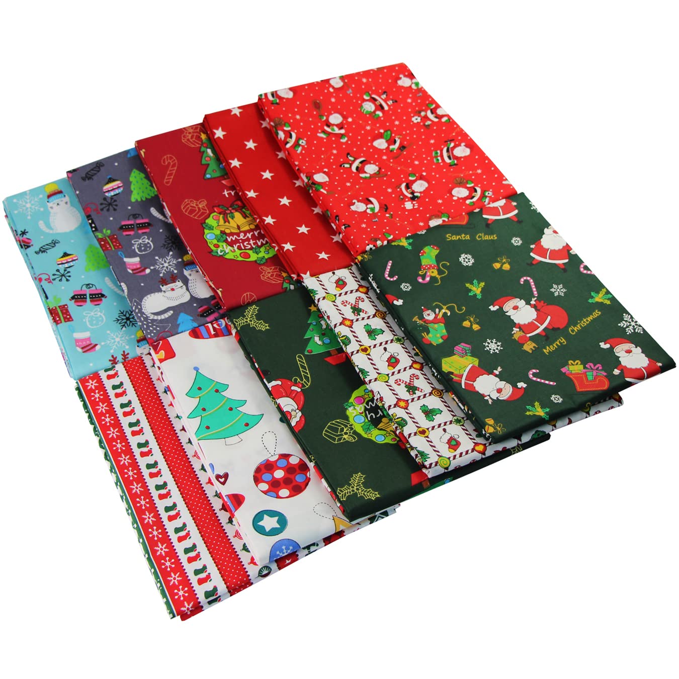 10pcs Christmas Cotton Fabric Bundles - 50x80cm Fat Quarters for DIY Sewing, Quilting, Patchwork - Holiday Home Decor, Pillows, Bags & Pennant Crafts (U-01) - Perfect for Christmas Gifts & Seasonal DIY Projects