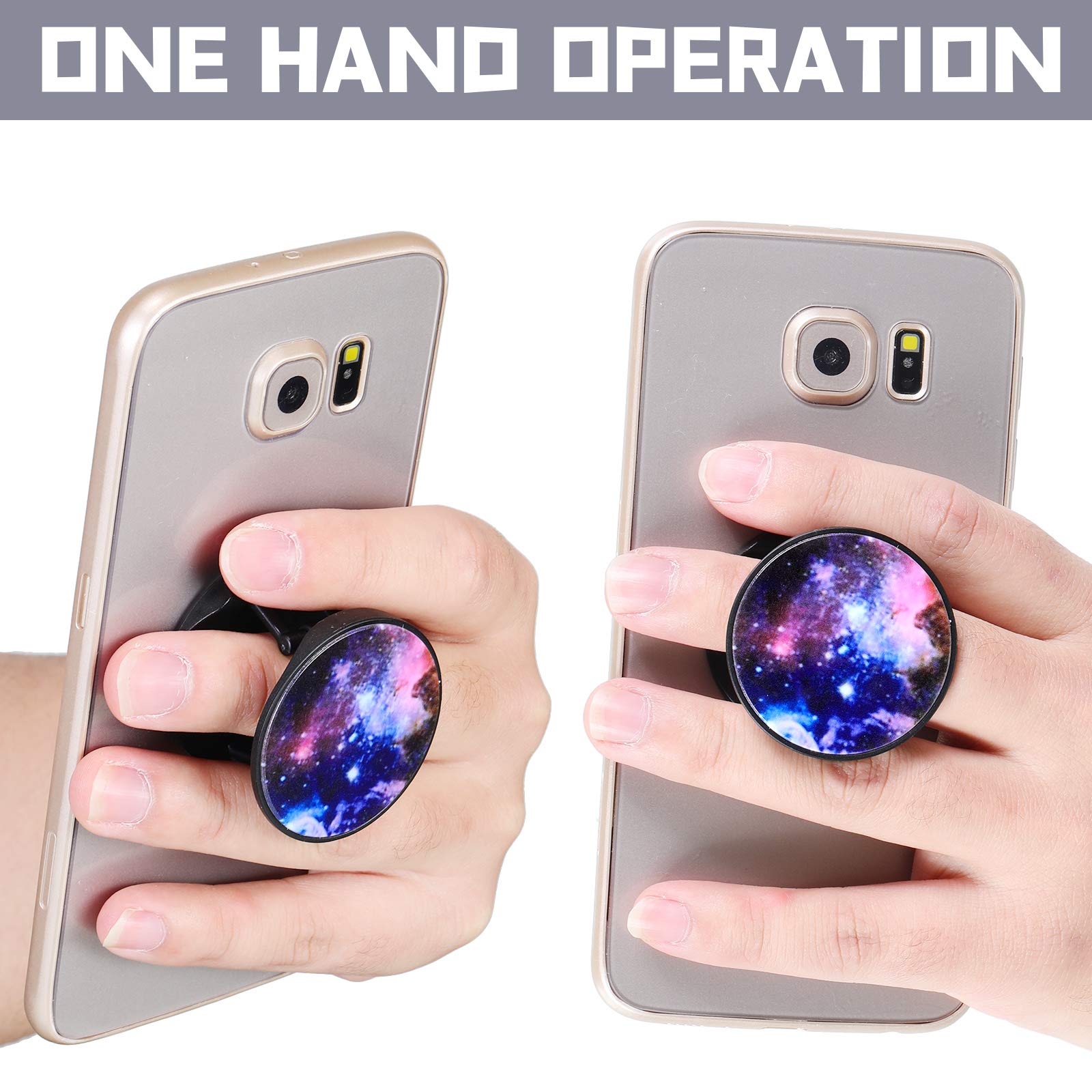 WeeWooday 10-Pack Collapsible Phone Grip Holder with Nebula Design - Self-Adhesive Phone Stand for iPhone, Samsung & Tablets - Perfect for Watching Videos, Gaming & Hands-Free Use