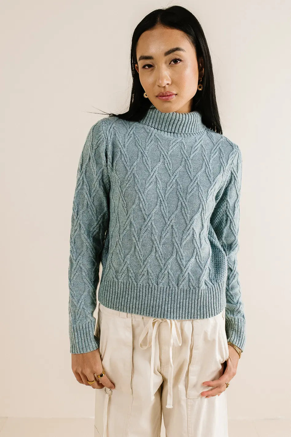 Women's Maeve Blue Turtleneck Sweater - Soft Winter Knit Pullover for Casual & Office Wear | FINAL SALE