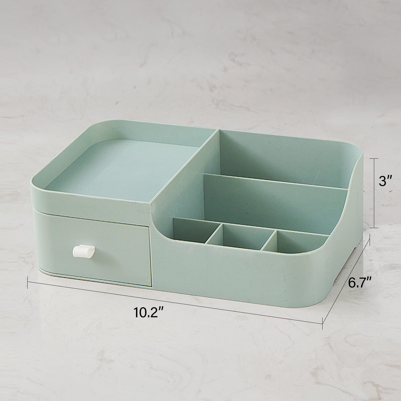 Abiudeng Makeup Desk Organizer with Drawers - Small Bathroom & Vanity Countertop Storage for Cosmetics, Skincare, Jewelry - Holds Lipstick, Brushes, Eyeshadow, Nail Polish & More (Green) | Perfect for Bedroom Vanity, Bathroom Counter & Dressing Table Organization