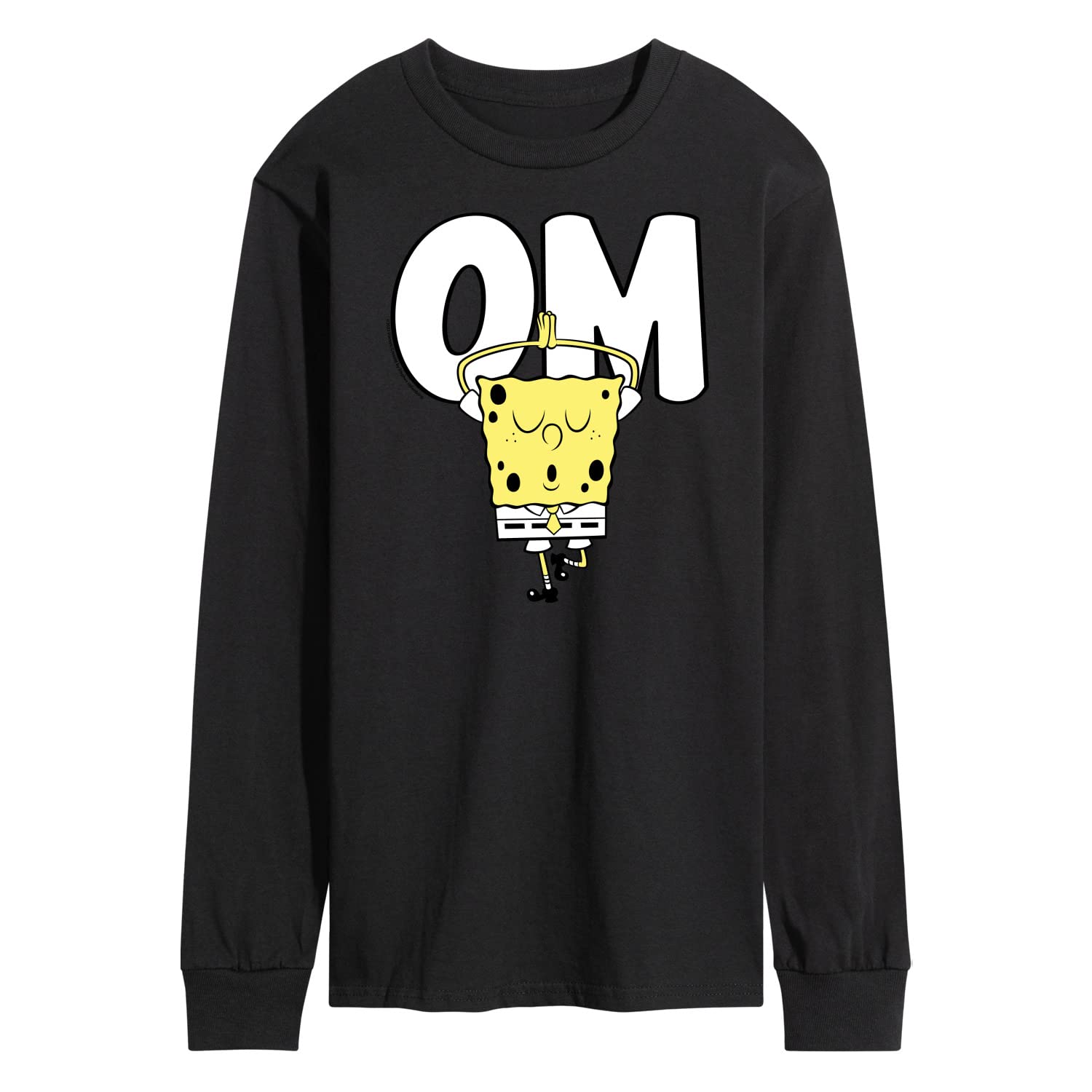 HYBRID APPAREL Spongebob Squarepants Yoga Pose Men's Long Sleeve T-Shirt | Cartoon Graphic Tee for Fans | Casual Wear, Gym & Lounge