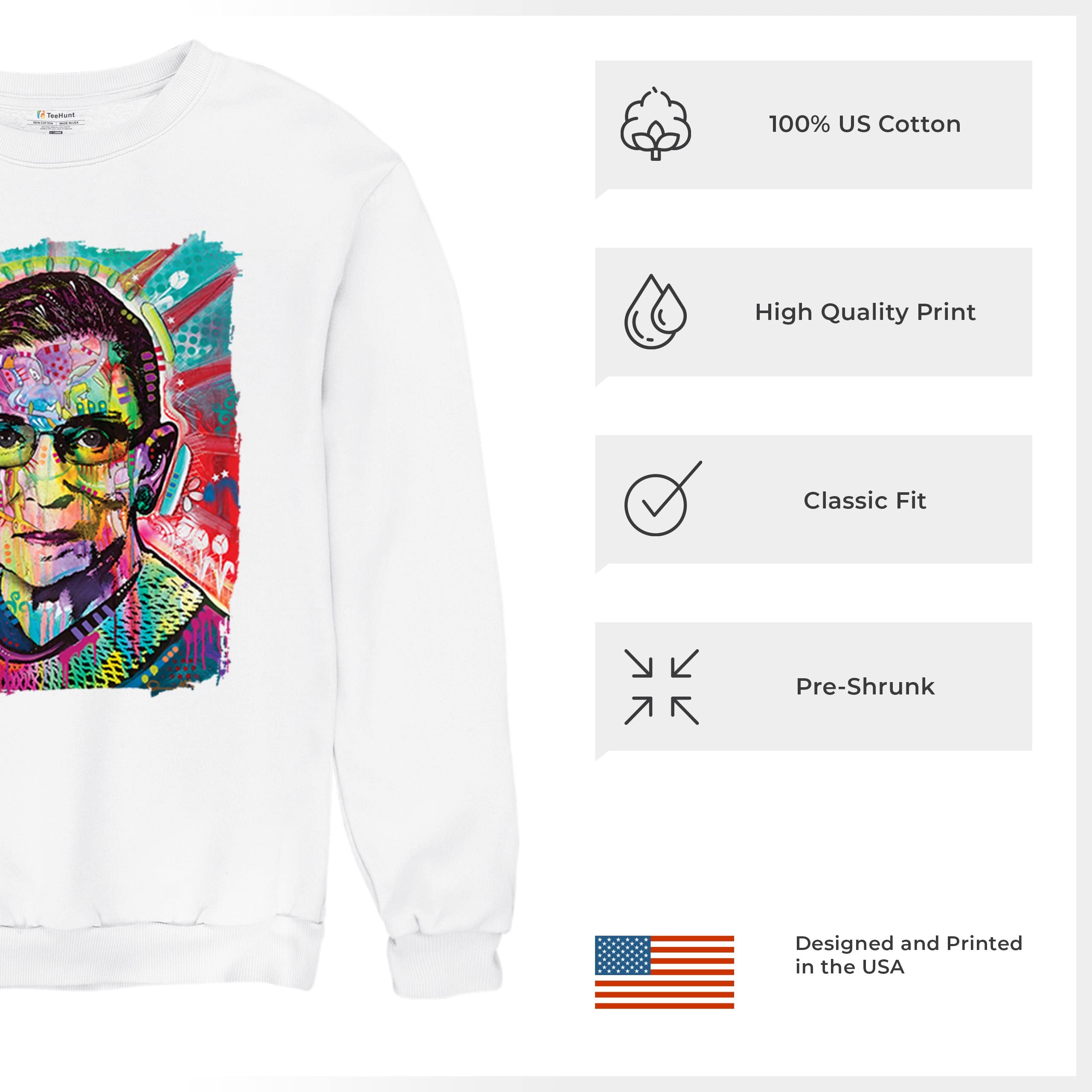 Dean Russo RBG Crewneck Sweatshirt - Ruth Bader Ginsburg Pop Culture Tribute - Supreme Court Justice Apparel for Women & Men - Perfect for Political Events & Feminist Gifts