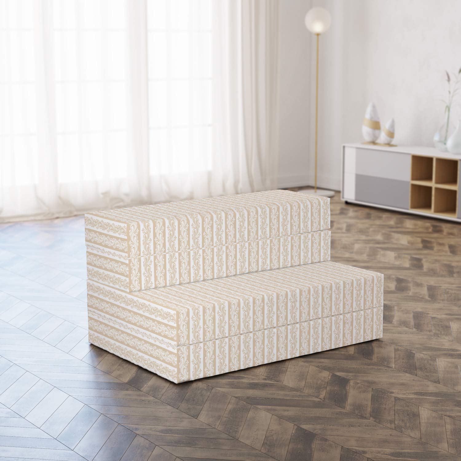 Ambesonne Victorian Foldable Mattress - Baroque Style Swirl Design, 74.8