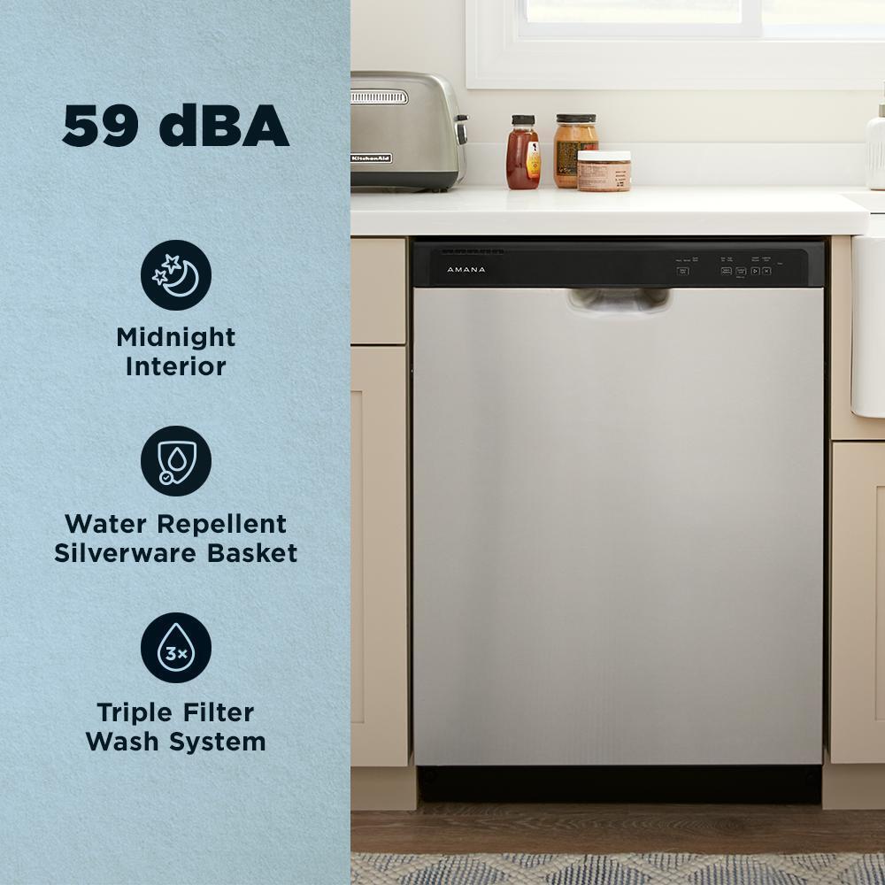 Amana ADFS2524RS 24-Inch Built-In Dishwasher with Midnight Black Interior - Quiet Operation, Energy Star Certified for Home Kitchen Use