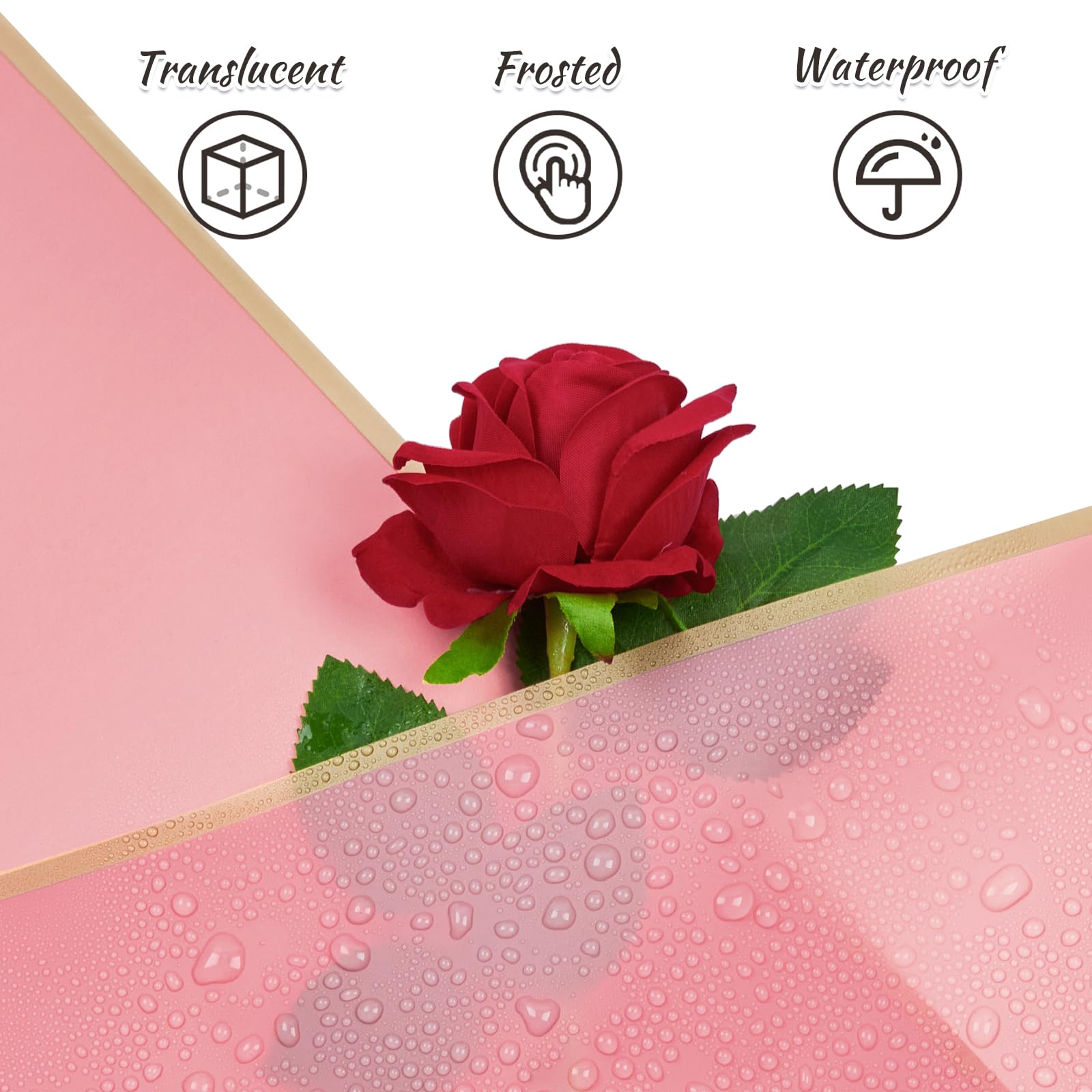 20 Sheets Waterproof Floral Wrapping Paper with Ribbons - 22.8 x 22.9 Inch Bouquet Gift Wrap for Florist Supplies (Mixed Pink) - Perfect for Wedding Bouquets, Birthday Gifts & DIY Flower Arrangements