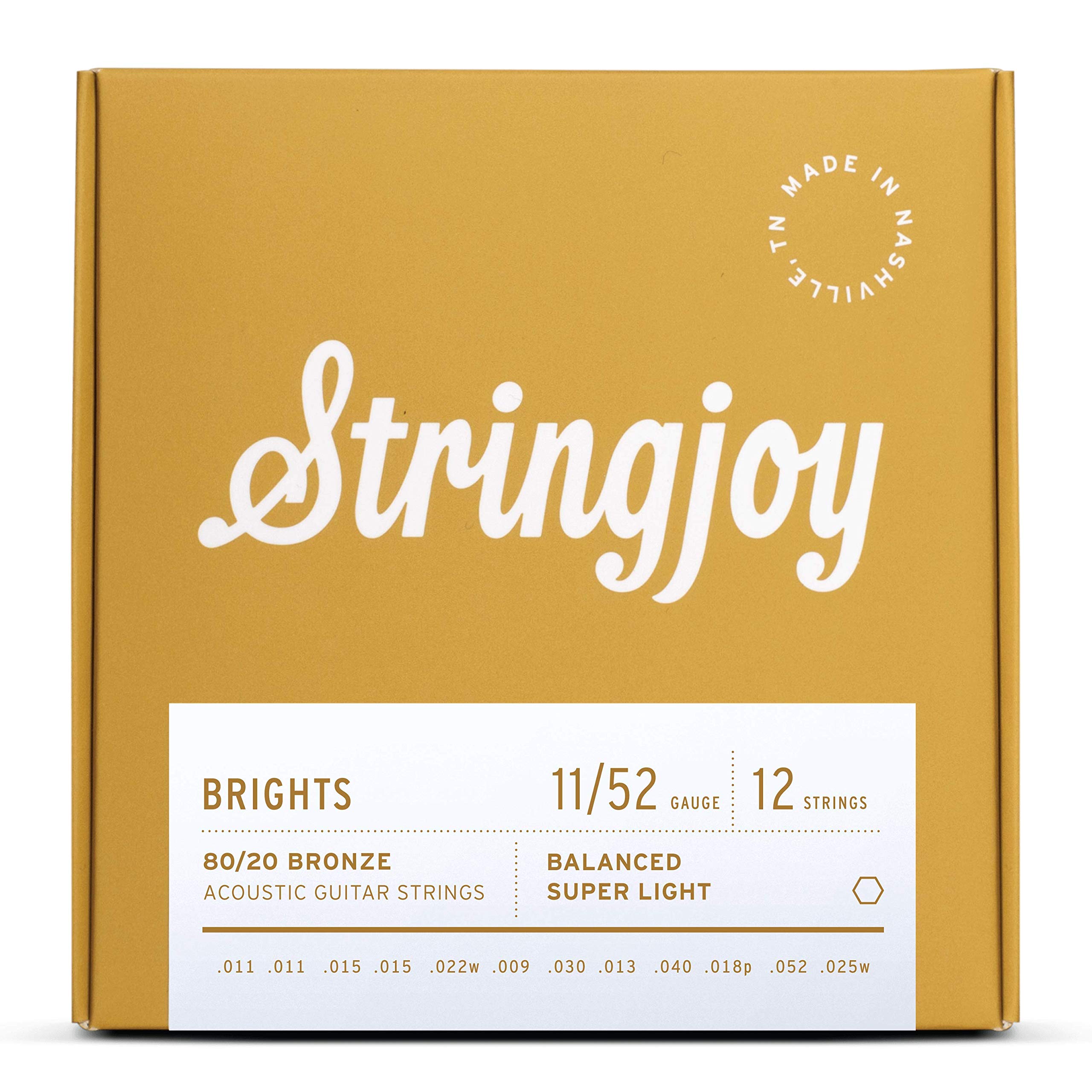 Stringjoy BB1125 12-String Acoustic Guitar Strings - 80/20 Bronze, Super Light Gauge (11-52) - Bright Tone & Long-Lasting Durability - Perfect for Folk, Rock & Country Music Performances