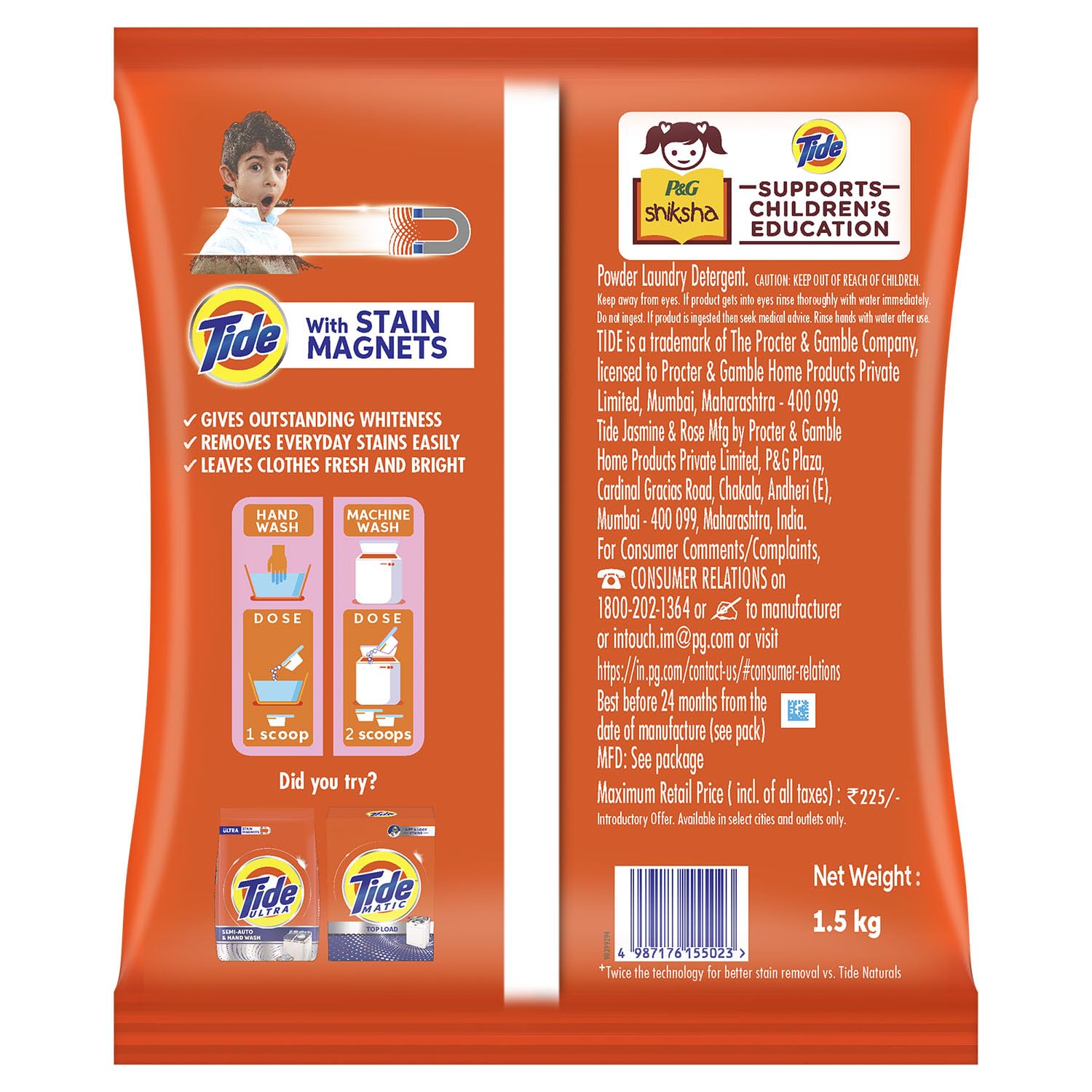 Tide Plus Laundry Detergent Powder - 1.5Kg (3.3 lbs) | Jasmine & Rose Scent | Deep Stain Remover for Oil, Gravy & Tea | Procter & Gamble | Ideal for Family Laundry & Tough Stains | Pack of 1