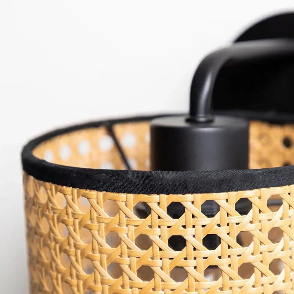 Black Rattan Wall Lights for Bedroom - Boho Chic Lighting Fixtures for Bedside, Living Room, and Patio Decor