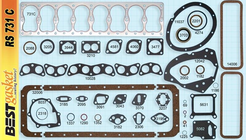 Chrysler 323 Flathead Full Engine Gasket Set with Copper Head & Intake - Compatible with 1946-1950 Models - Perfect for Classic Car Restoration & Engine Rebuilds