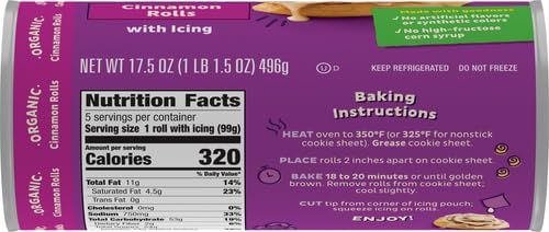 Annie's Organic Cinnamon Rolls with Icing - 5 Pack (17.5 oz) | Refrigerated Dough for Easy Baking | Perfect for Breakfast, Brunch & Holiday Treats