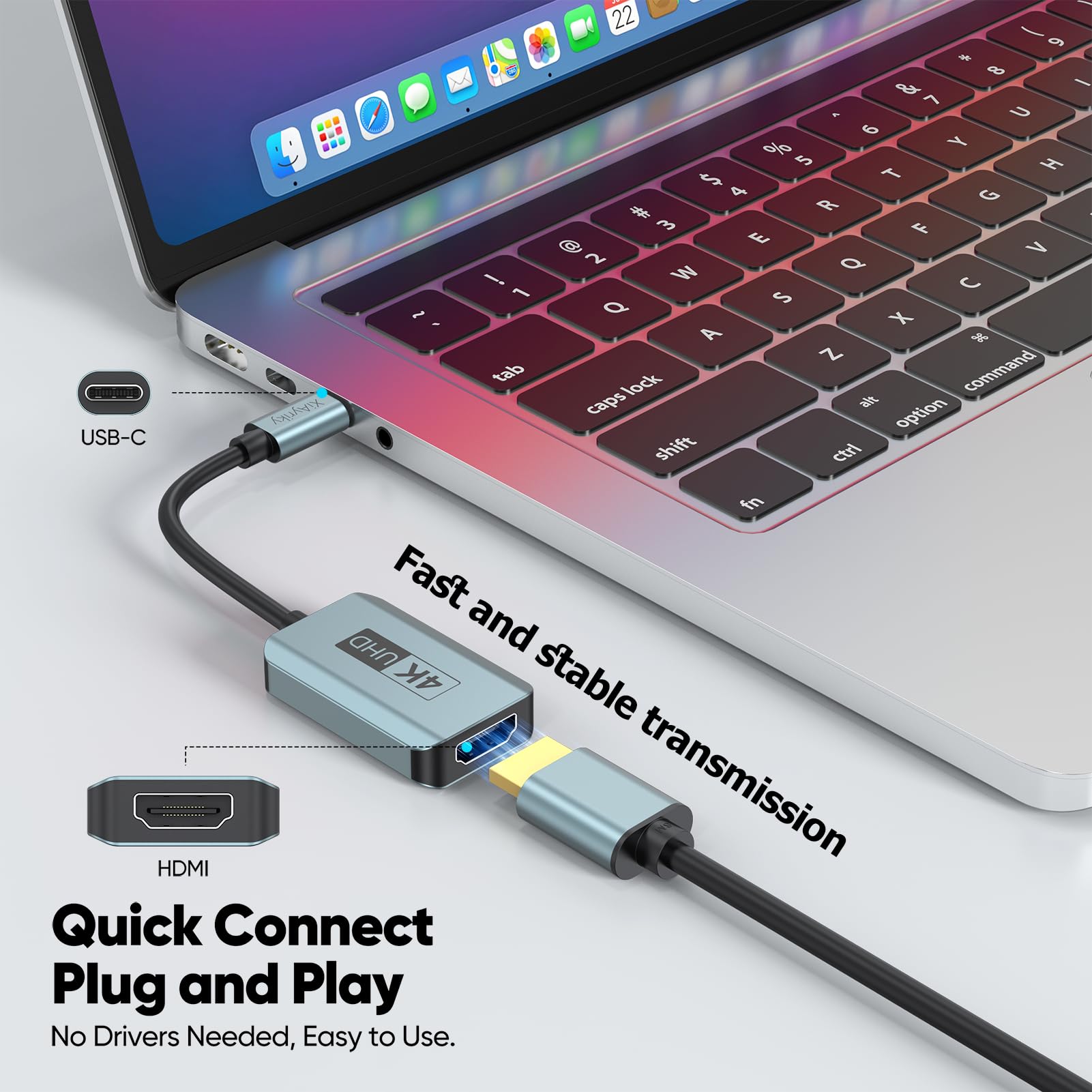 4K@60Hz USB C to HDMI Adapter - Thunderbolt 4/3 & USB 4 Compatible - for MacBook Pro/Air, iPad Pro, iPhone 15 Pro/Max, Galaxy - Stream HD Videos & Presentations on TV/Monitor