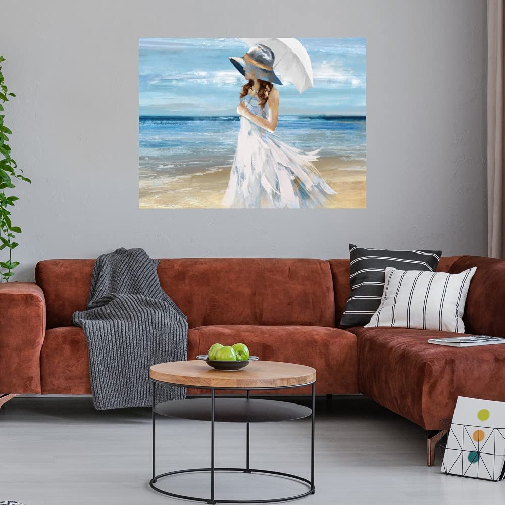 Heather Hayes Fine Art Canvas - 'Beach Stroll' Wall Decor Painting for Home & Office (32x24 Inches) | Ready to Hang | Perfect for Living Room, Bedroom, Bathroom, Kitchen, Dining Area & Guest Room | Coastal Theme Interior Design