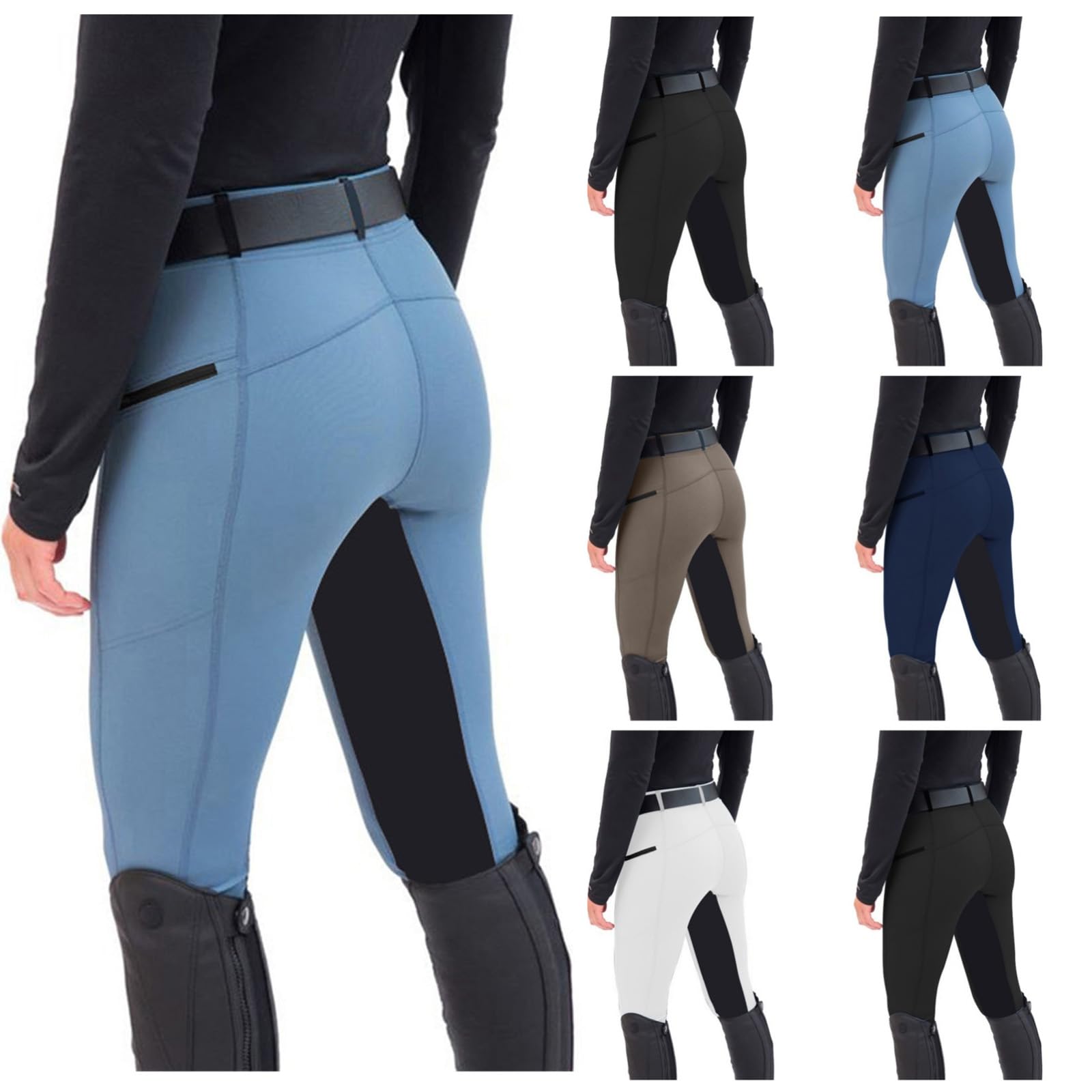 Women's Equestrian Riding Pants with Zipper Pockets & Knee Patches - Breathable Schooling Tights for Horseback Riding, Gym & Yoga Workouts | Perfect for Training, Competition & Casual Wear