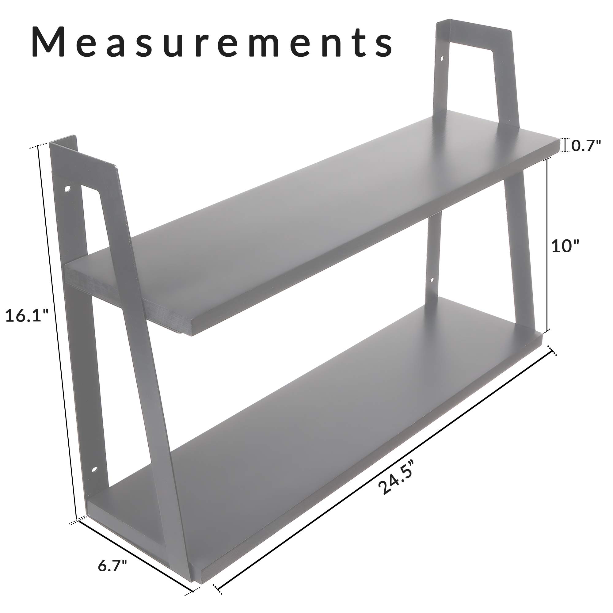 Modern Grey 2-Tier Floating Wall Shelves - Rustic Wood Wall Mounted Shelf for Display, Books & Storage - Perfect for Bathroom, Office, Living Room, Bedroom, Laundry & Kitchen Decor