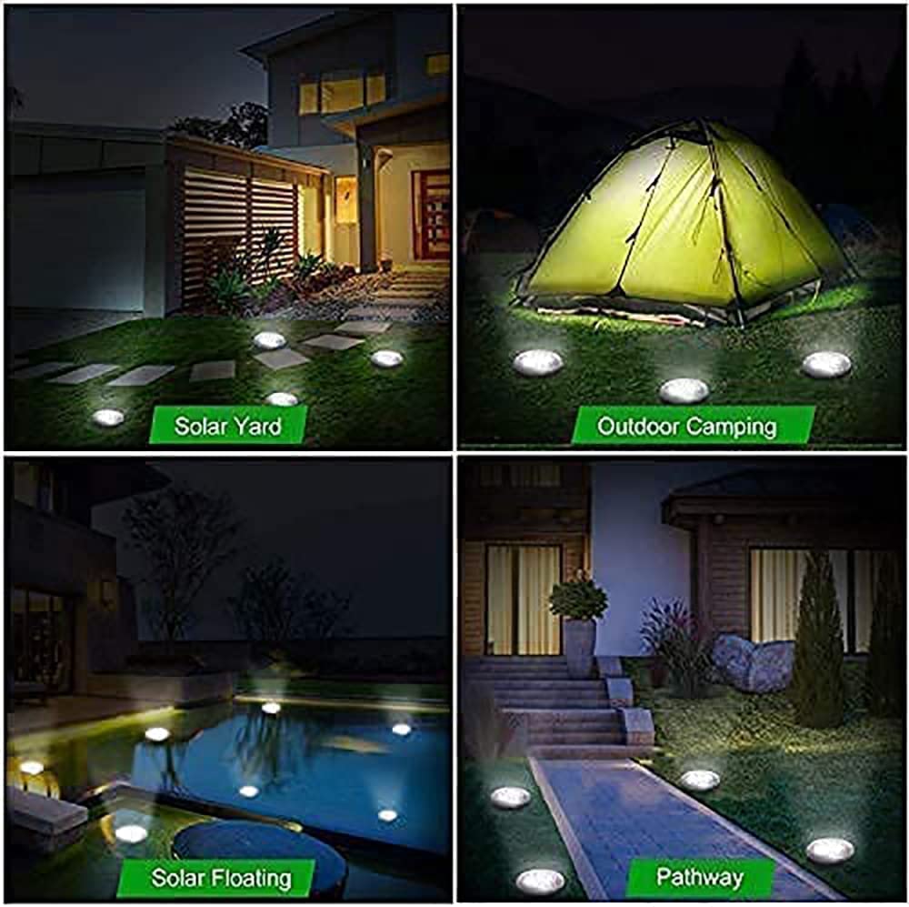 12 Pack Solar Lights Outdoor Garden - 8 LED Waterproof Disk Lights for Pathway, Driveway, Lawn & Yard | Solar Powered Ground Lights for Walkway, Patio & Landscape Decor (White) - Perfect for Nighttime Safety & Outdoor Ambience