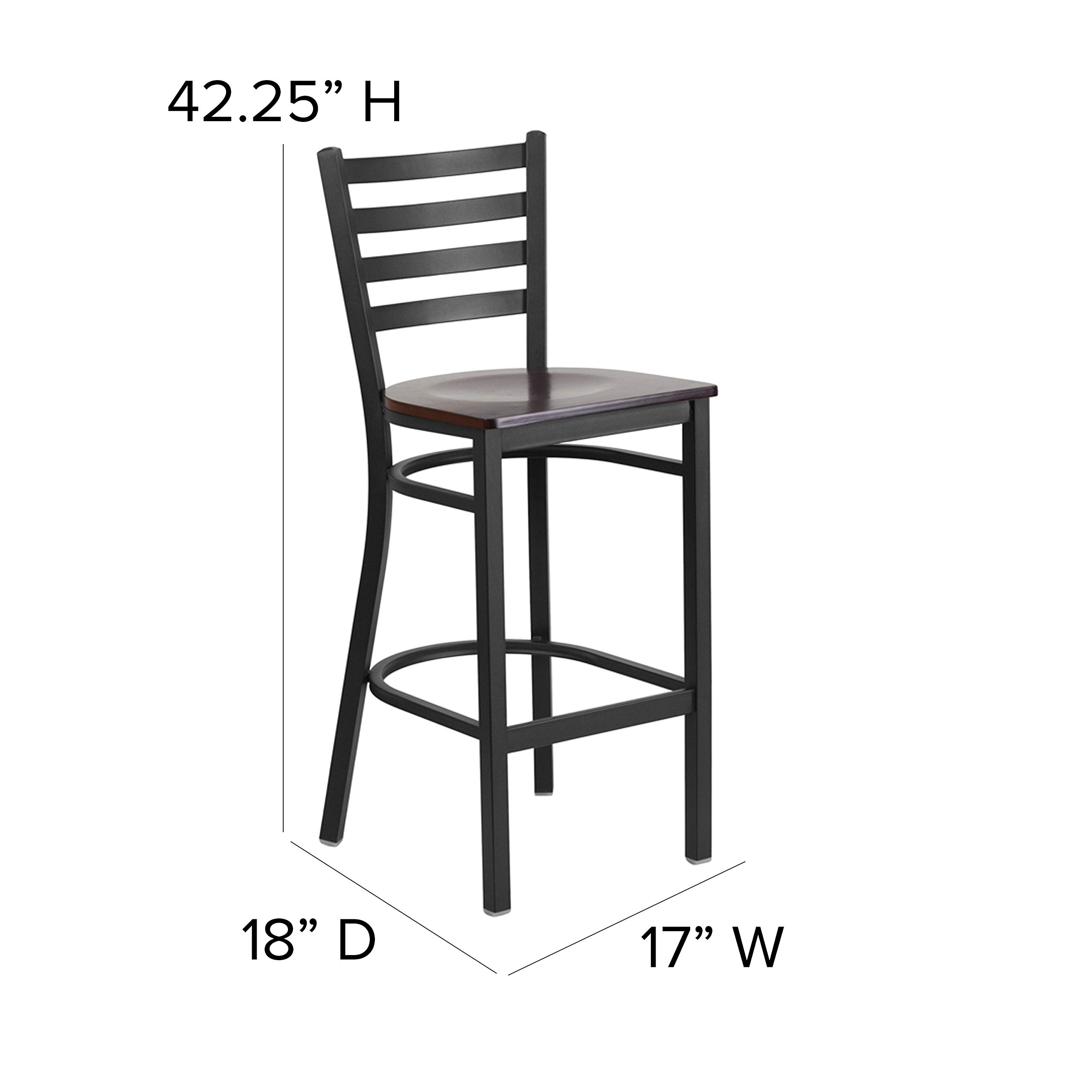 2 Pack Black Ladder Back Metal Bar Stools with Walnut Wood Seat - Counter Height Stools for Kitchen Island, Breakfast Bar & Restaurant Dining