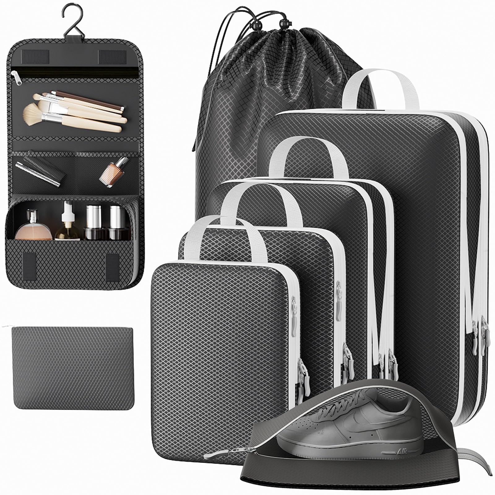 8-Piece Compression Packing Cubes for Travel - Space Saving Double Zipper Luggage Organizer - Perfect for Suitcases, Backpacks & Carry-Ons