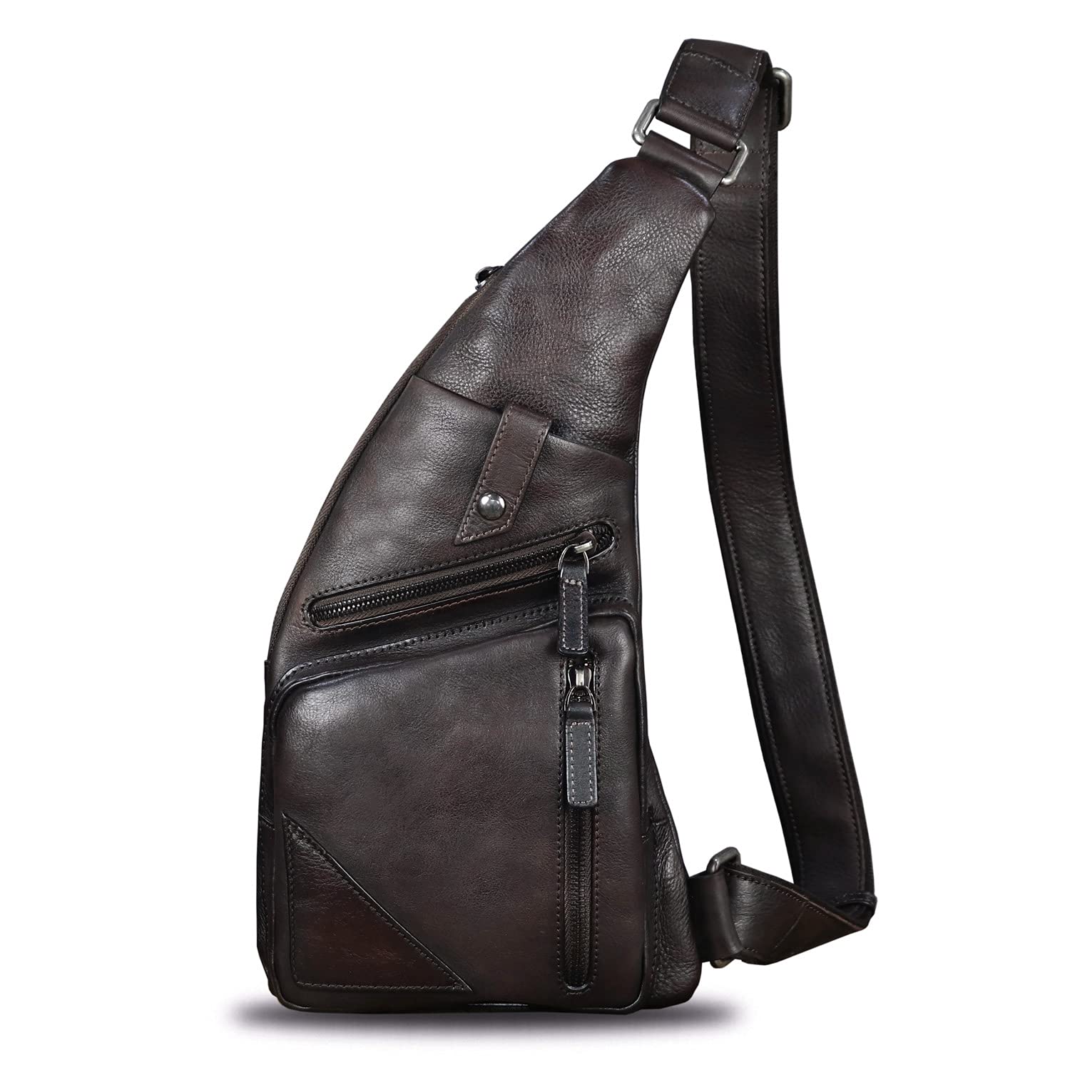 **Genuine Leather Sling Bag for Men - Vintage Handmade Crossbody Daypack, Hiking Backpack, Retro Shoulder Bag (Brown) - Perfect for Travel, Hiking & Daily Commute**