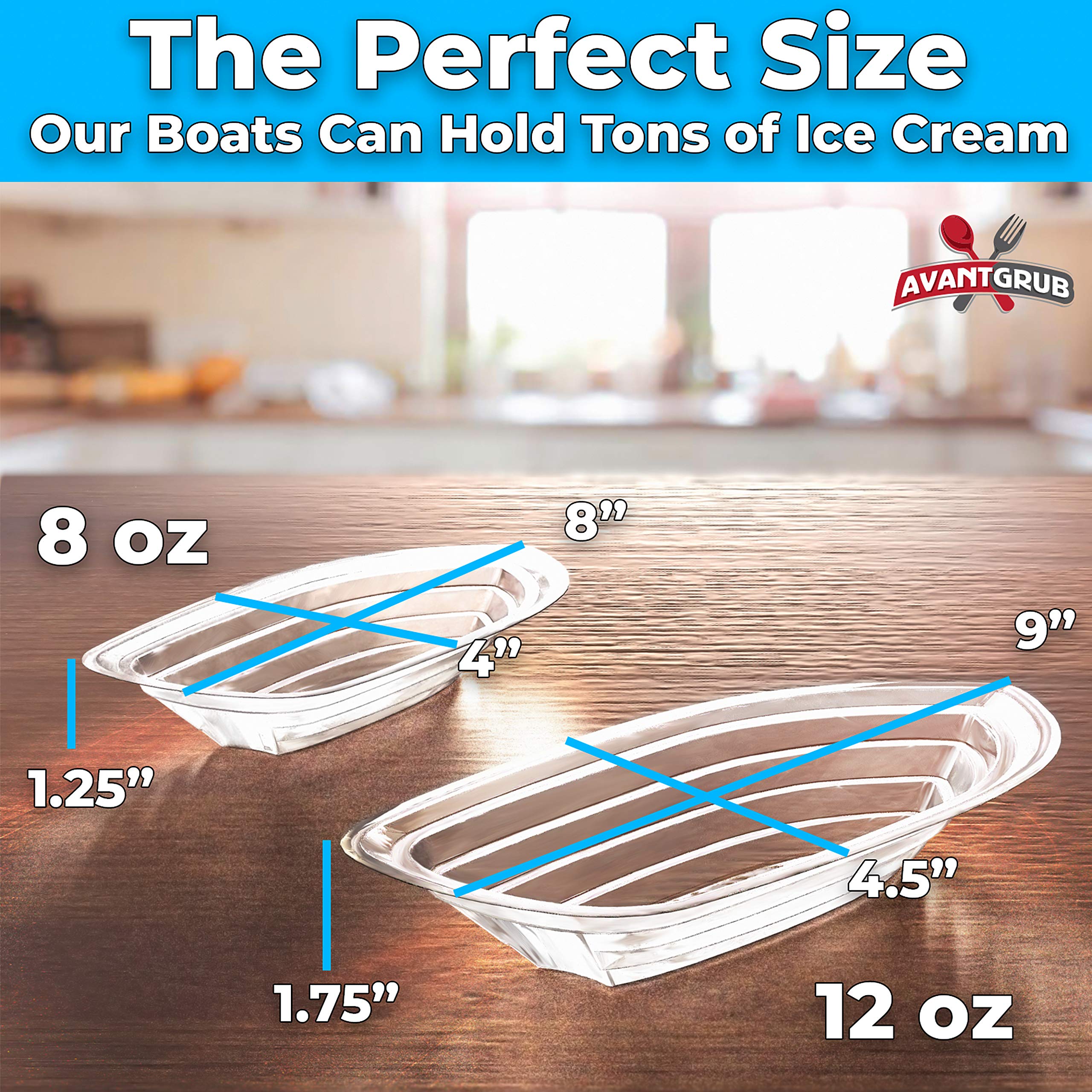 250 Pack Recyclable Banana Split Boats - 12 Oz Disposable Ice Cream Sundae Bowls | Eco-Friendly Plastic Party Cups for Birthday Parties, Carnivals & Social Events | Perfect for Desserts, Ice Cream Treats & Summer Celebrations