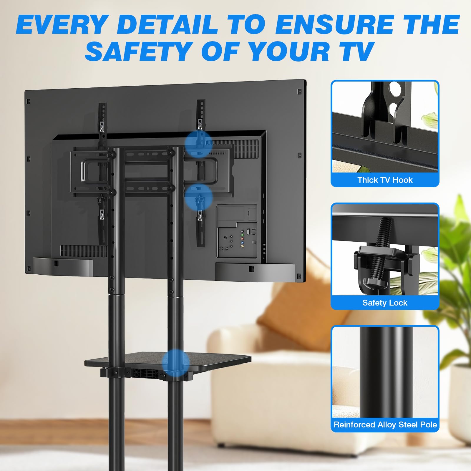 **RFiver Rolling TV Stand with Laptop Shelf – Height Adjustable Mobile TV Cart for 32-70 Inch TVs (Up to 88lbs) – Upgraded Wheels for Smooth Mobility – Perfect for Home, Office & Outdoor Use**
